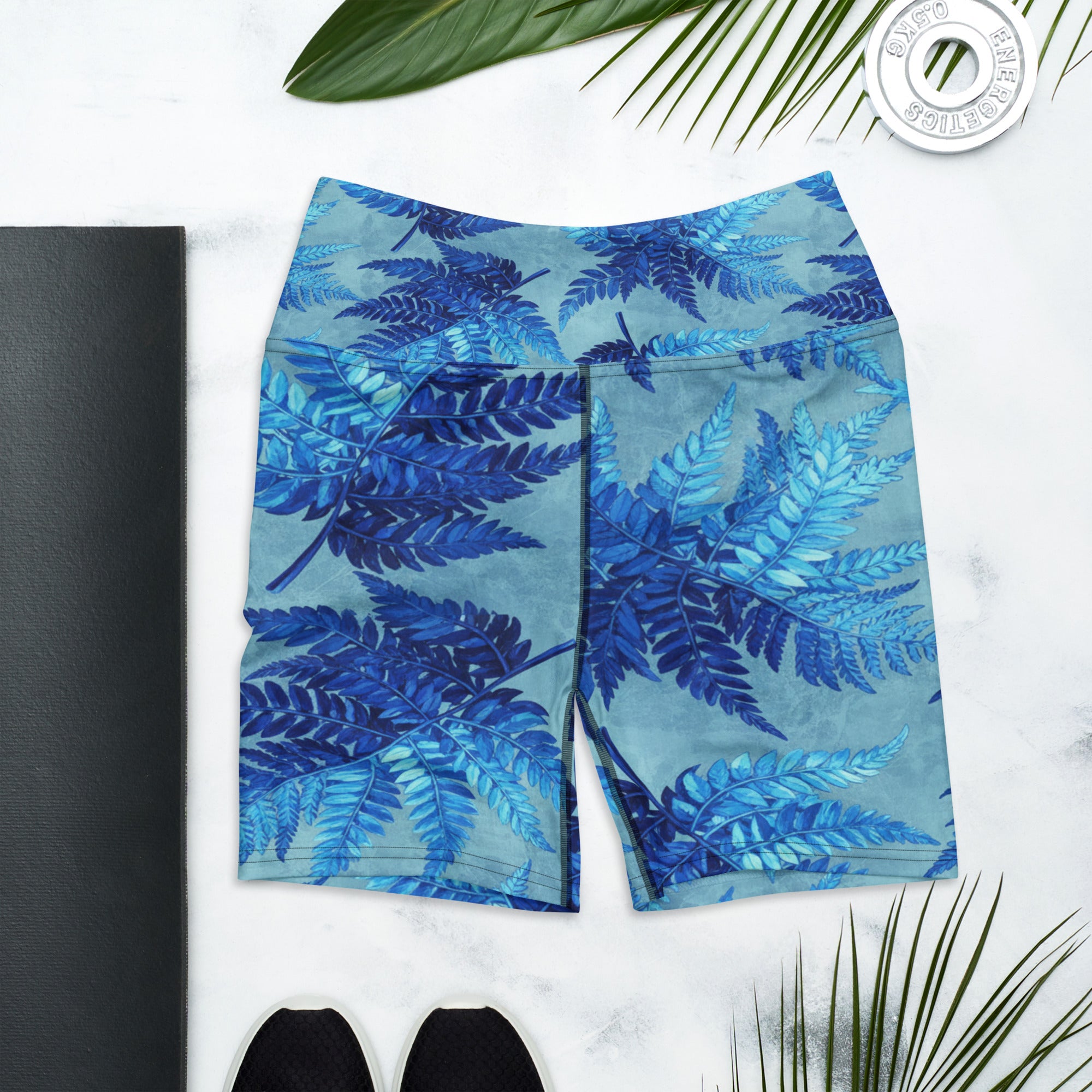Electrik Blue Ferns Yoga Shorts | GearBunch