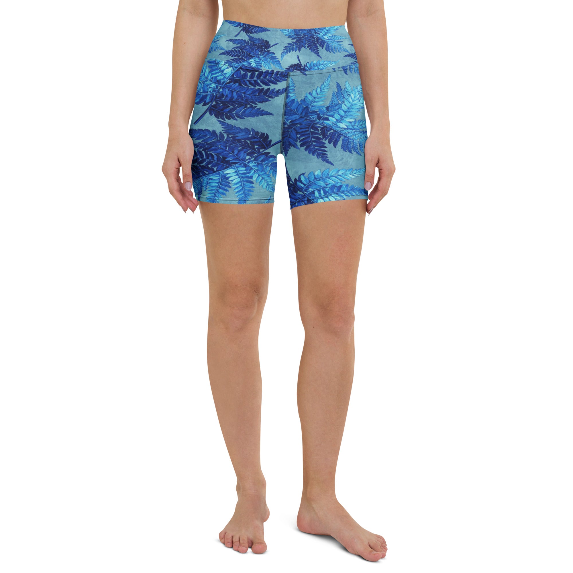Electrik Blue Ferns Yoga Shorts | GearBunch