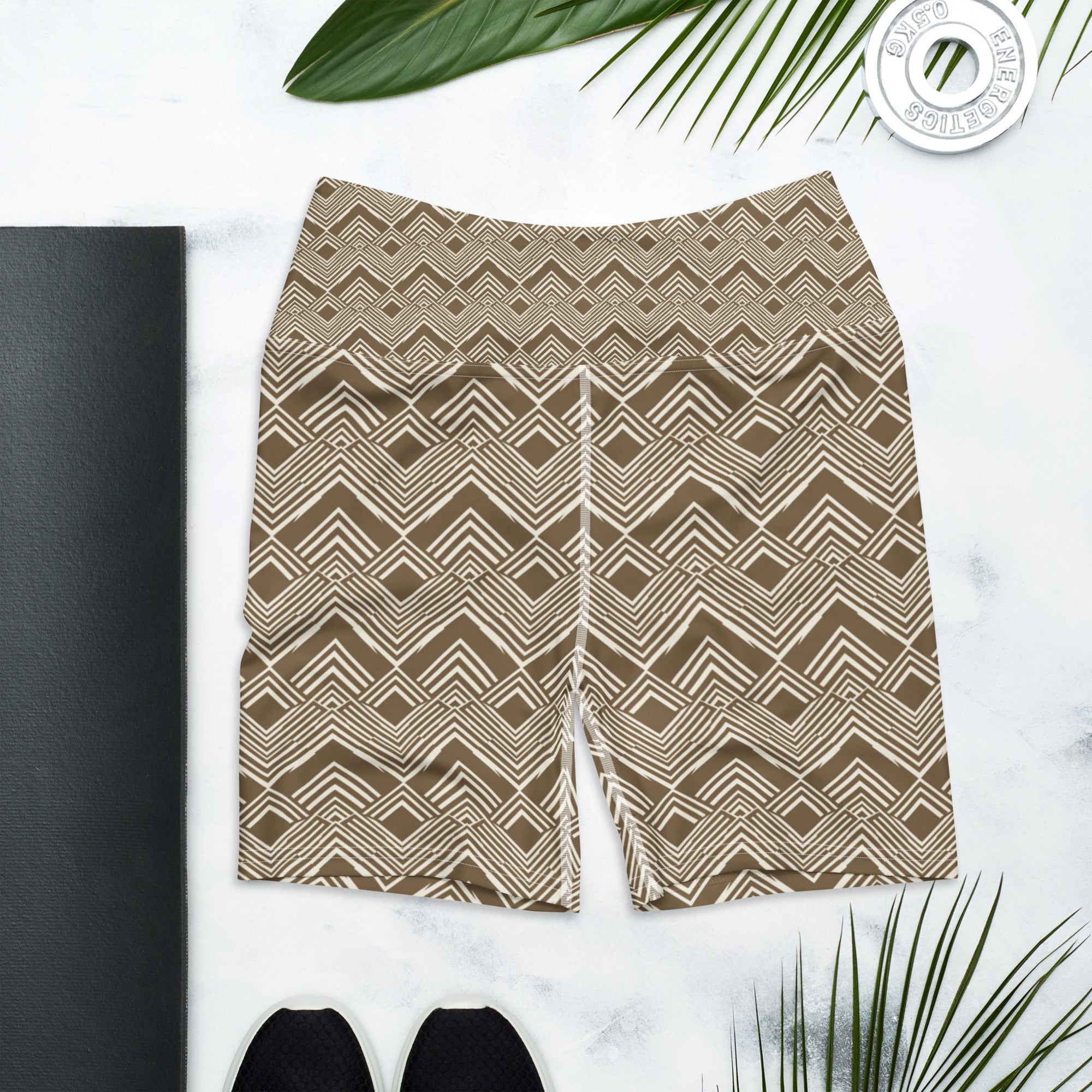 Brown Cream Stripes Yoga Shorts | GearBunch