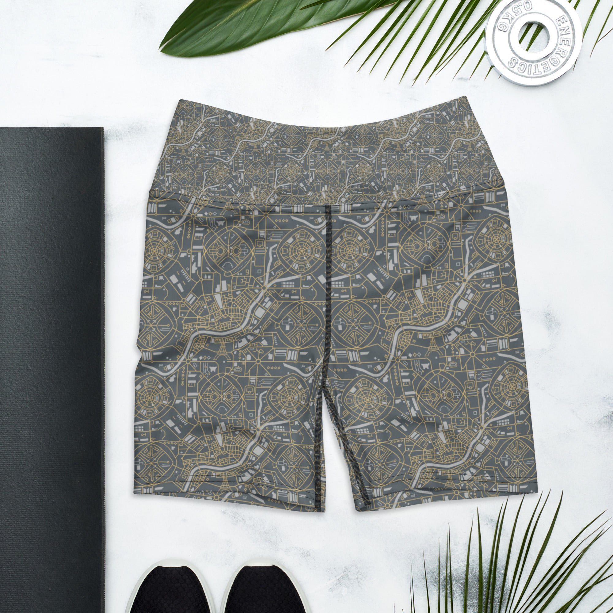 Paris Map Grey Gold Yoga Shorts | GearBunch
