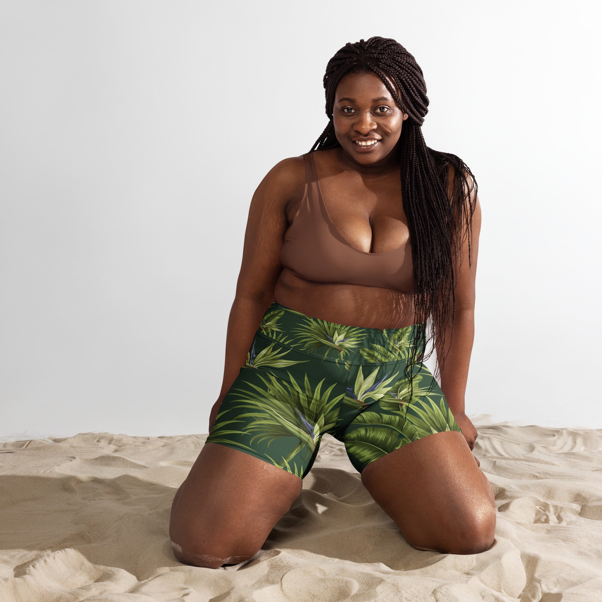Tropical Palm Grove Yoga Shorts | GearBunch