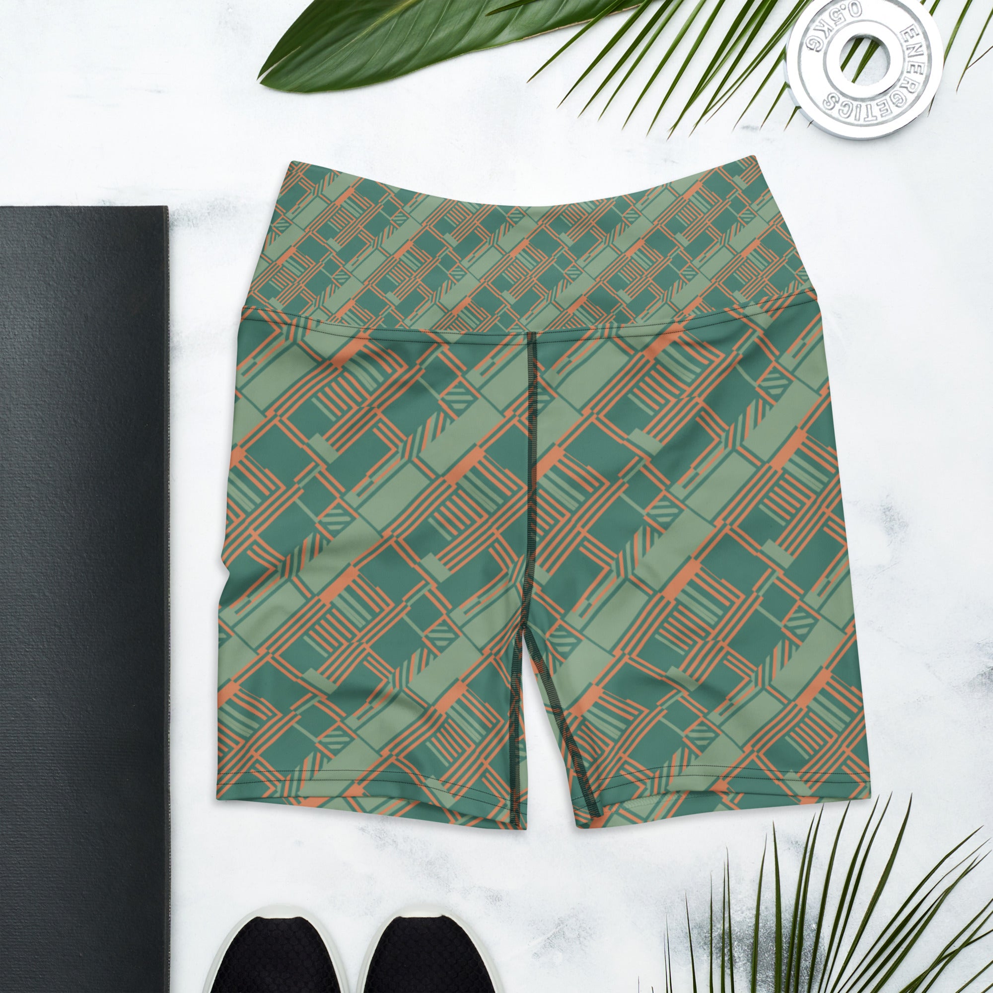 Green Terracotta Stripes Yoga Shorts | GearBunch