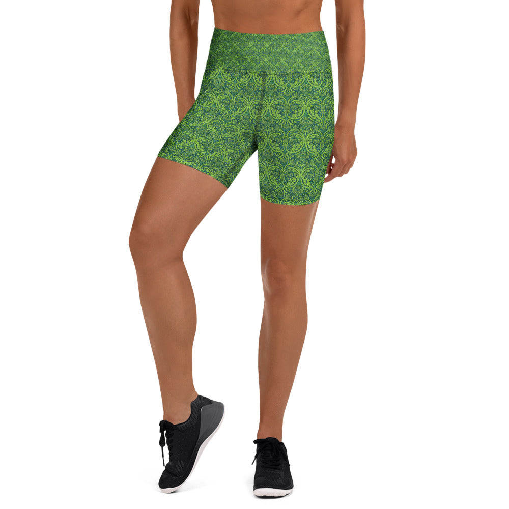 Women's william morris tree printed yoga shorts front view