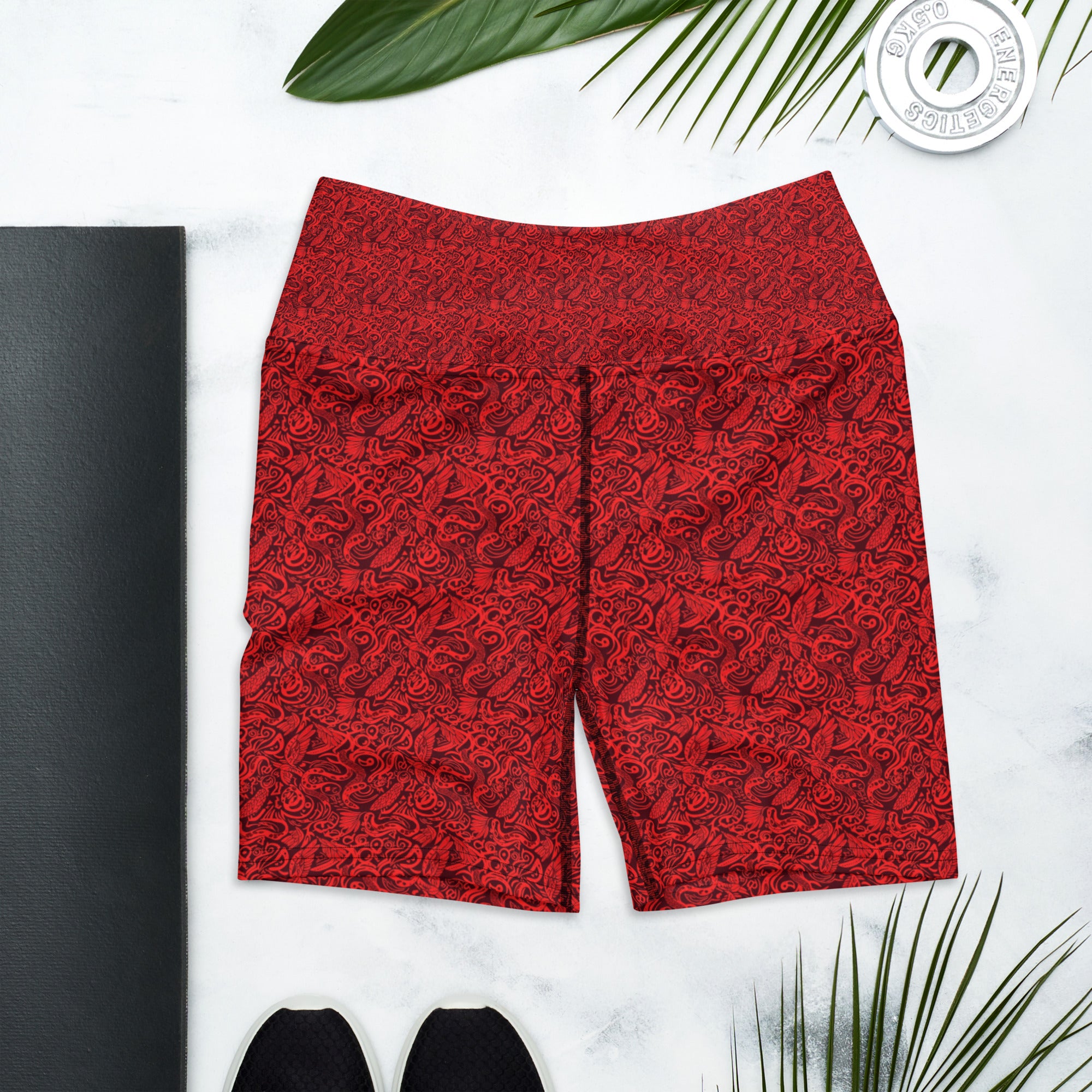 Red Snake Bird Divination Yoga Shorts | GearBunch