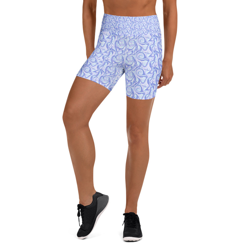 Women's Audrey Hepburn quote printed yoga shorts front view