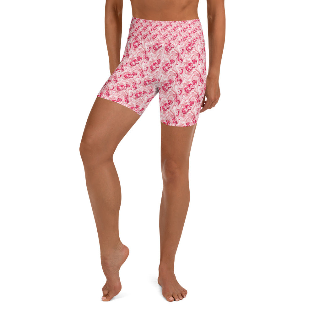 Cherry Strawberry Cream Yoga Shorts | GearBunch