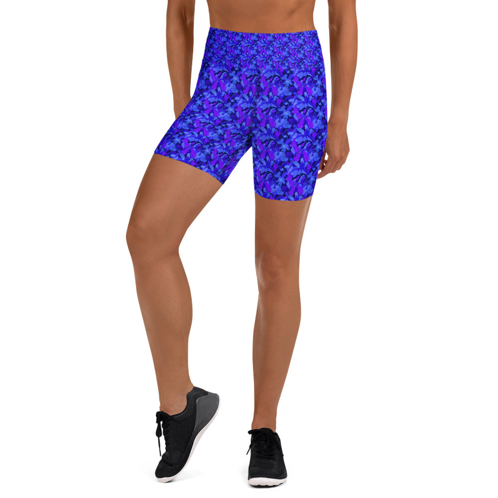 Women's abstract yoga shorts front view