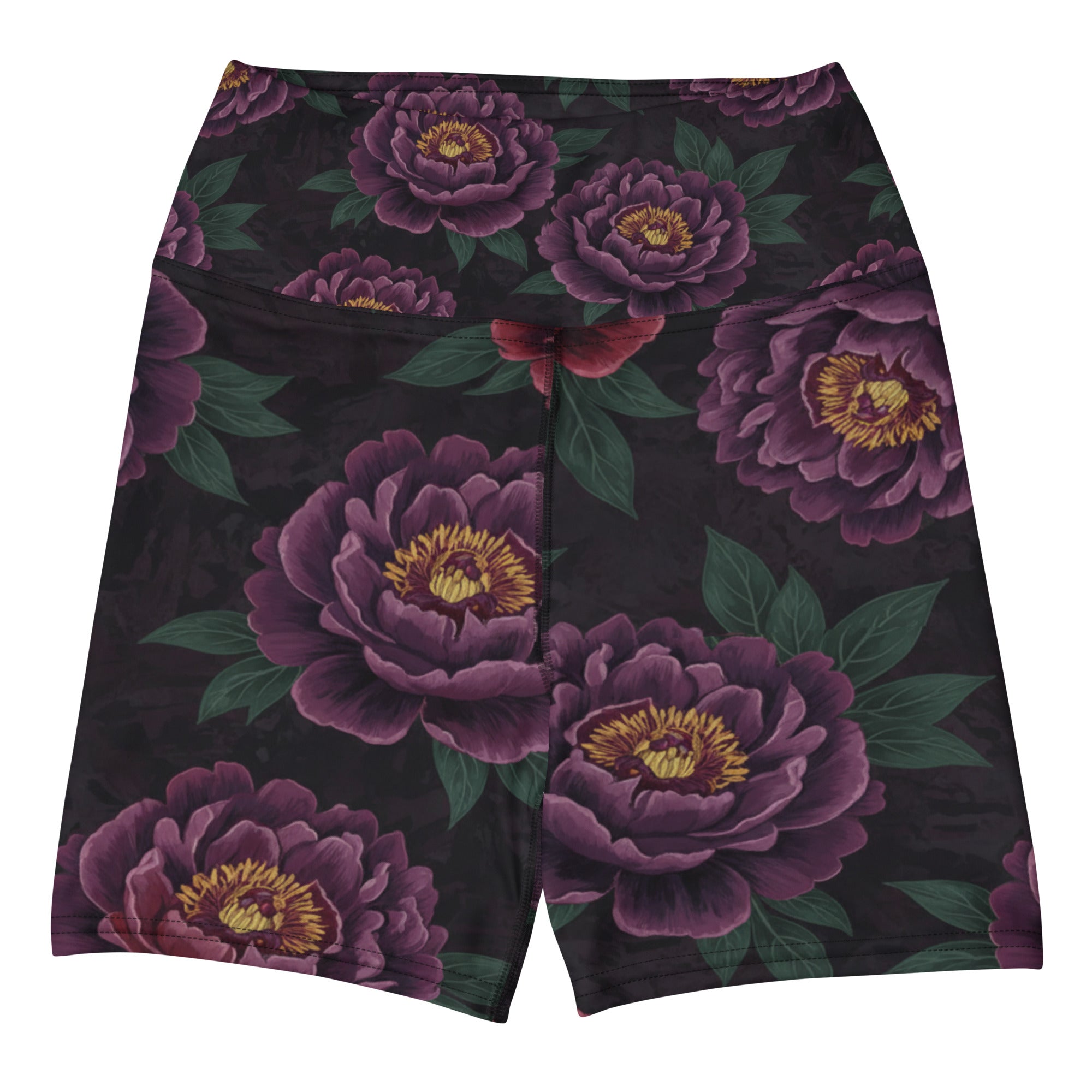 Dark Moody Peonies Yoga Shorts | GearBunch