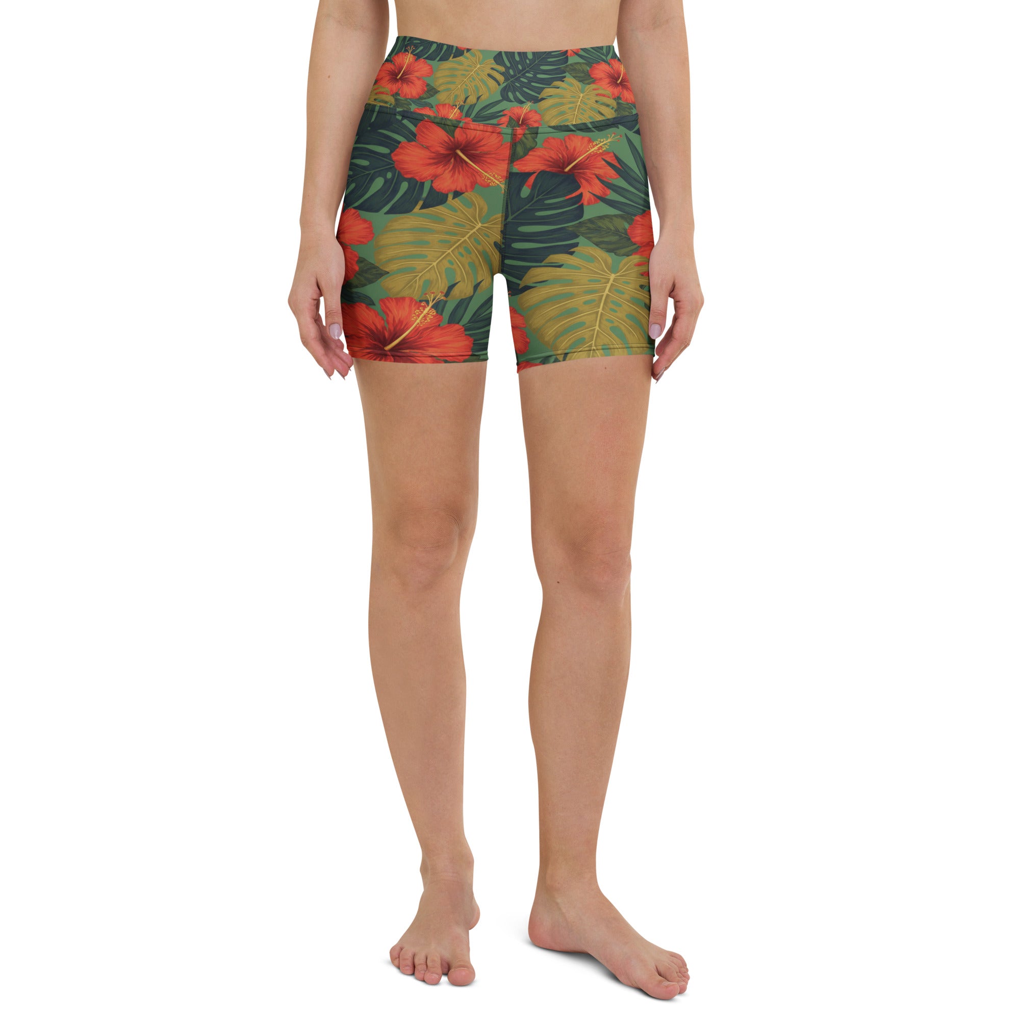 Bold Tropical Leaves Yoga Shorts | GearBunch