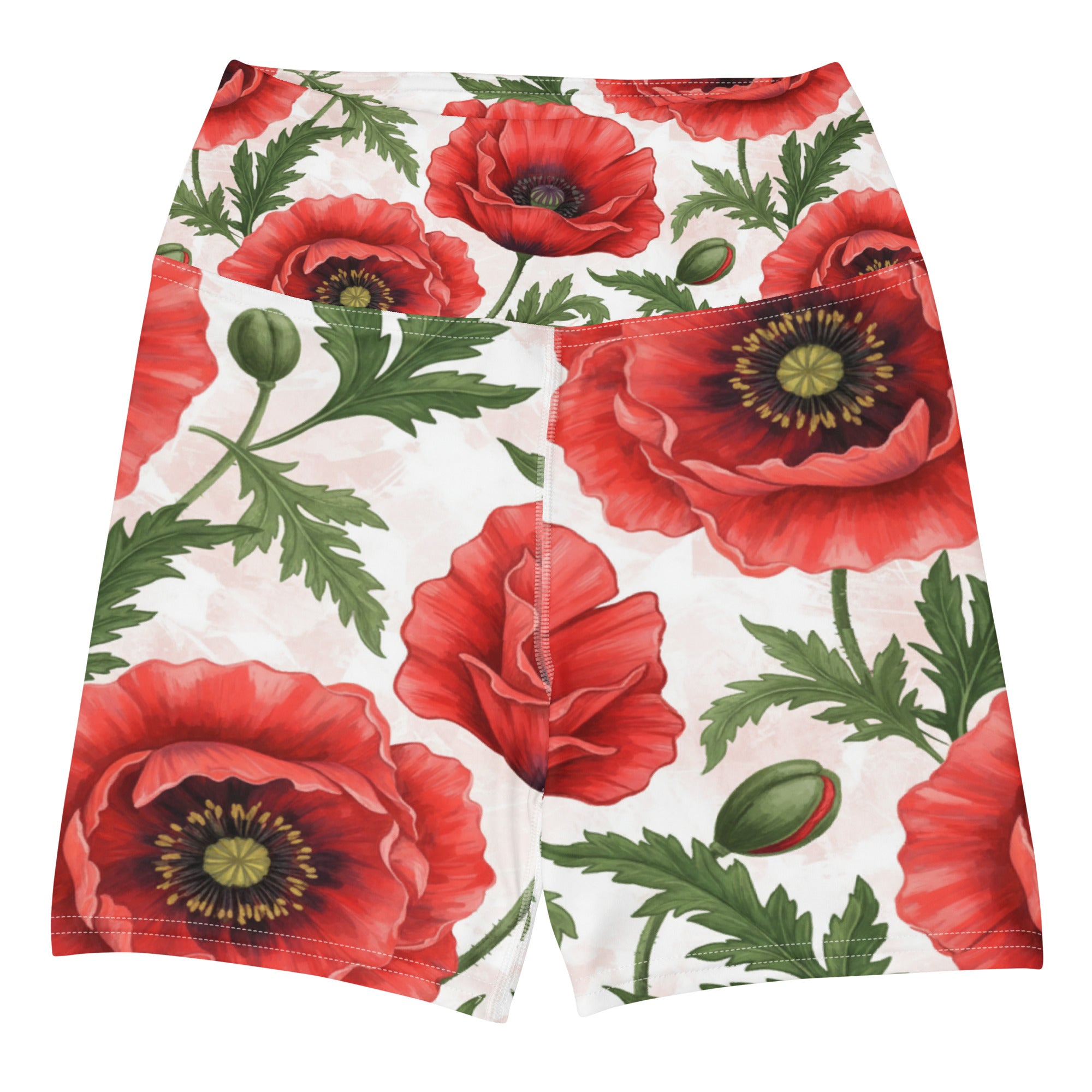 Whimsical Garden Poppies Yoga Shorts | GearBunch