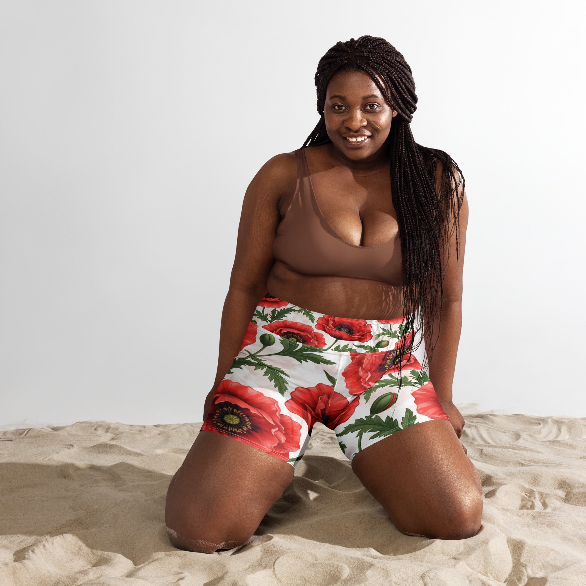 Whimsical Garden Poppies Yoga Shorts | GearBunch