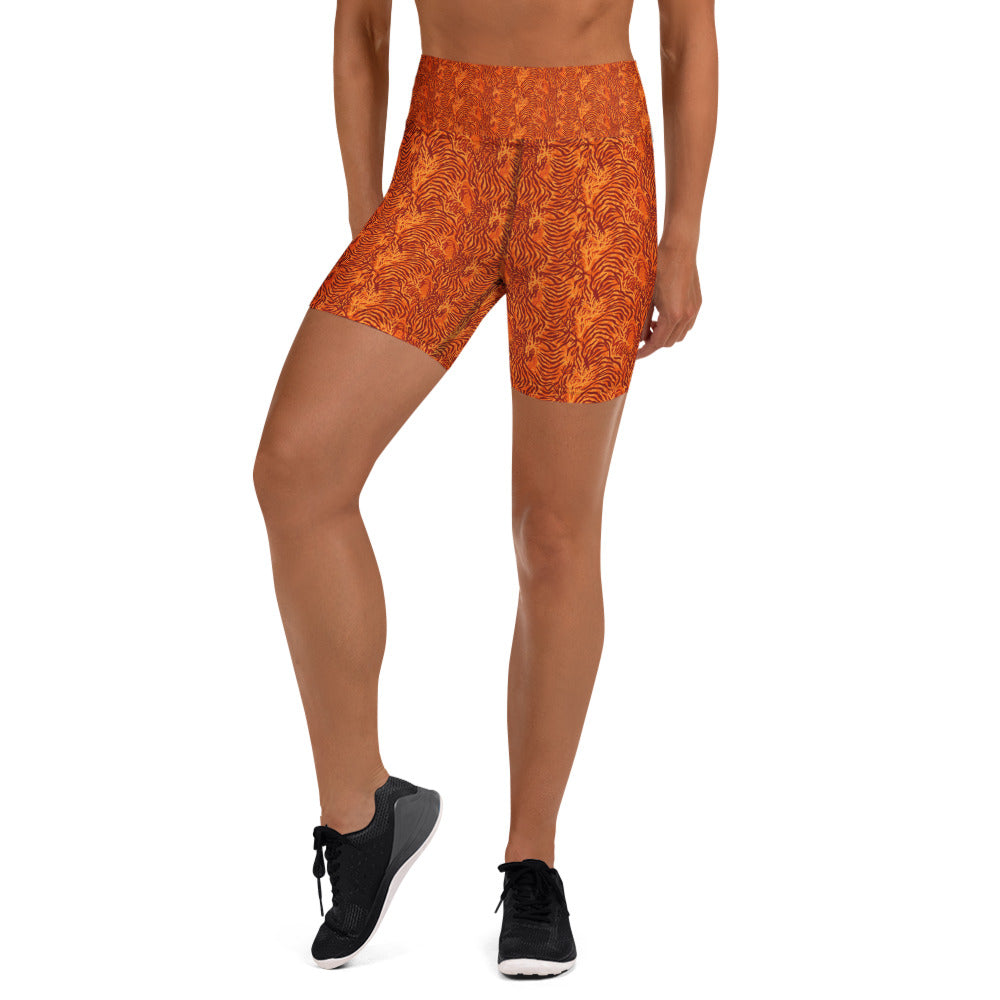 Women's tiger bengal printed yoga shorts front view