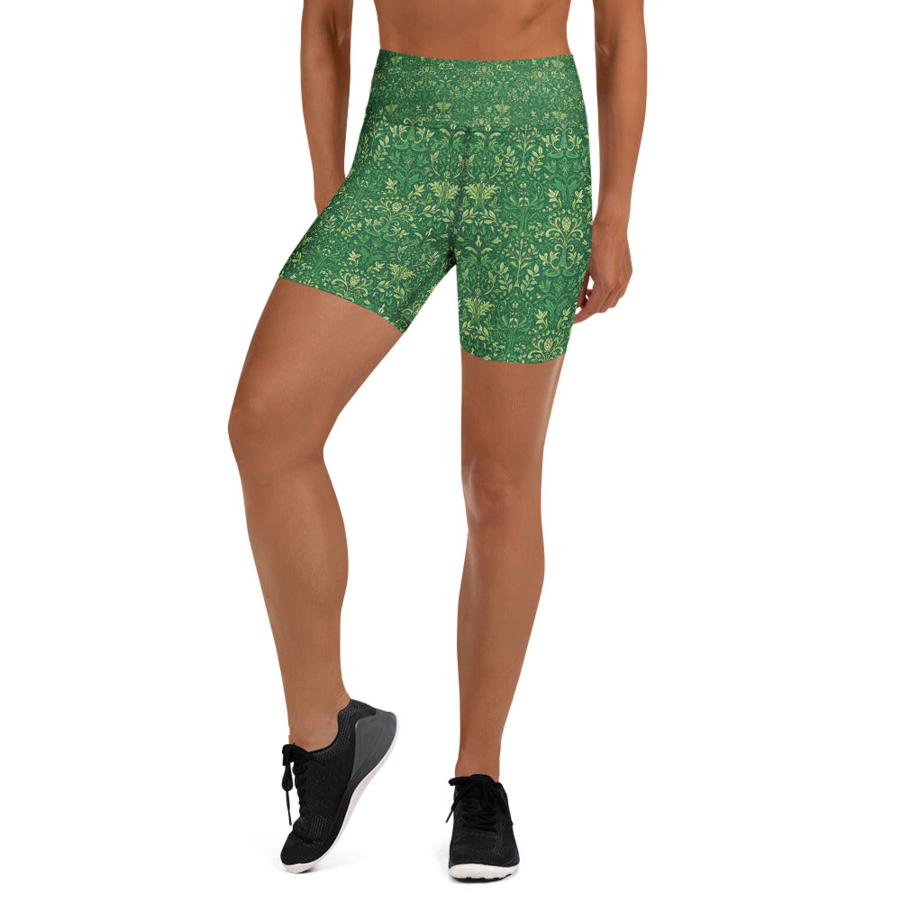 Women's William Morris Tree printed yoga shorts front view