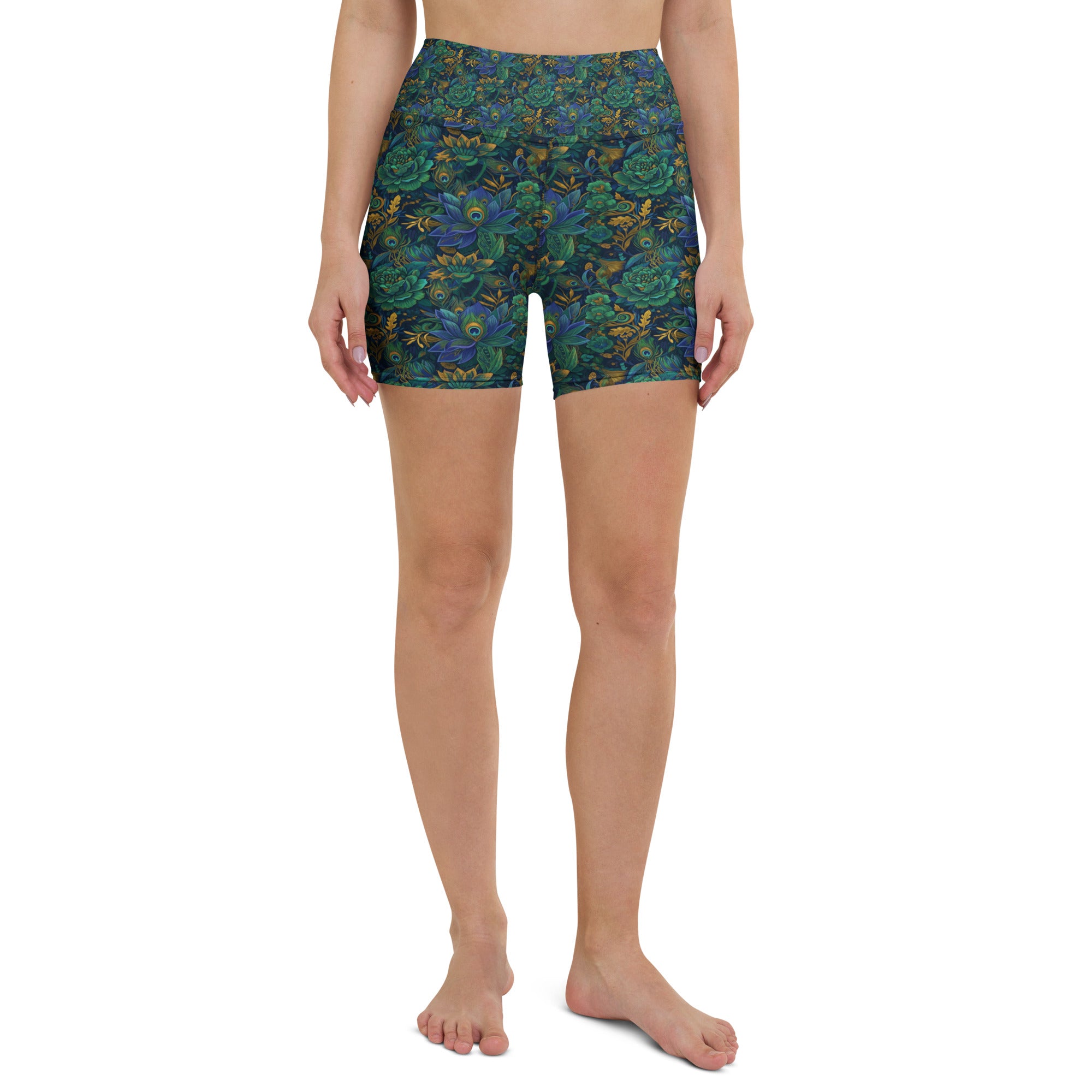 Peacock Feathers Splendour Yoga Shorts | GearBunch
