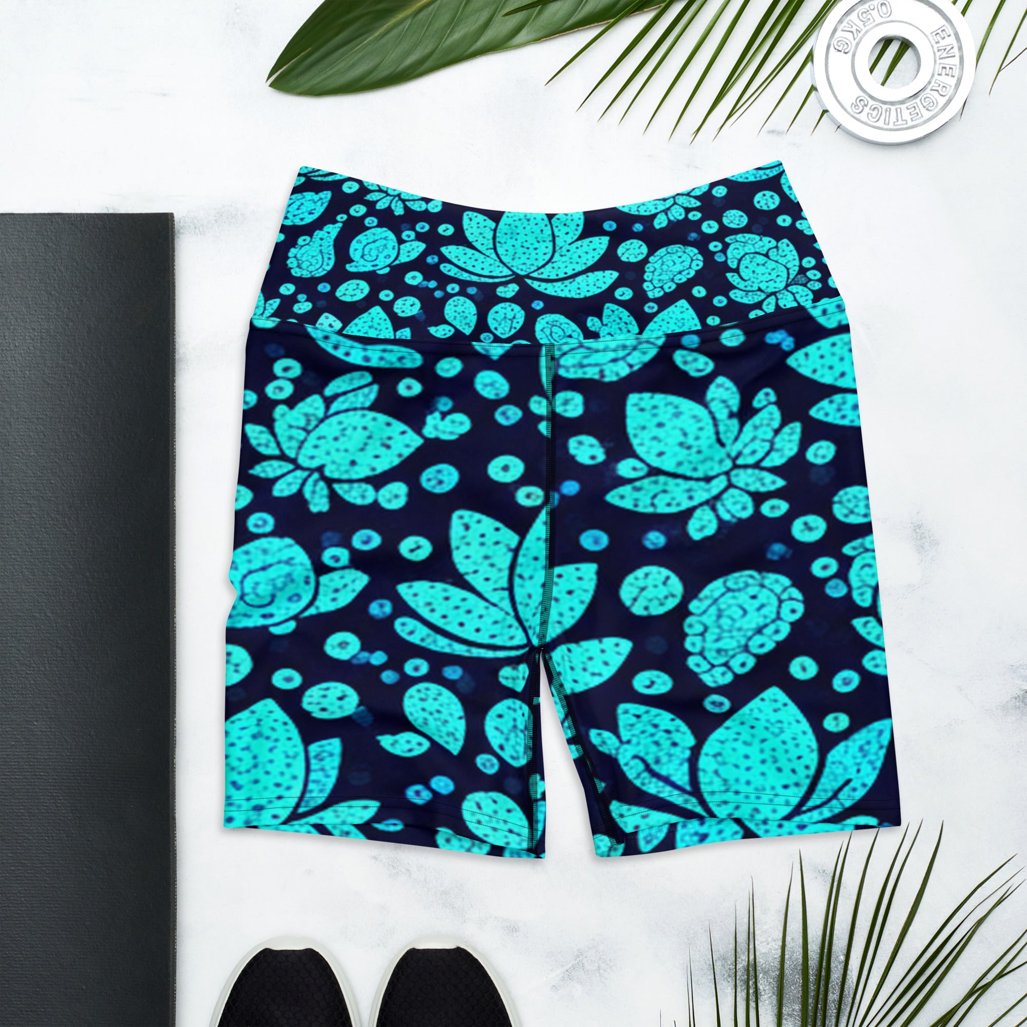 Teal Paillette Lotus Yoga Shorts | GearBunch