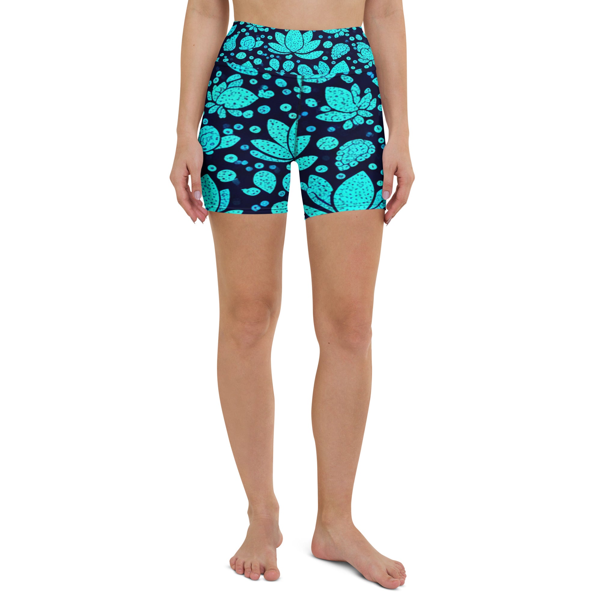 Teal Paillette Lotus Yoga Shorts | GearBunch