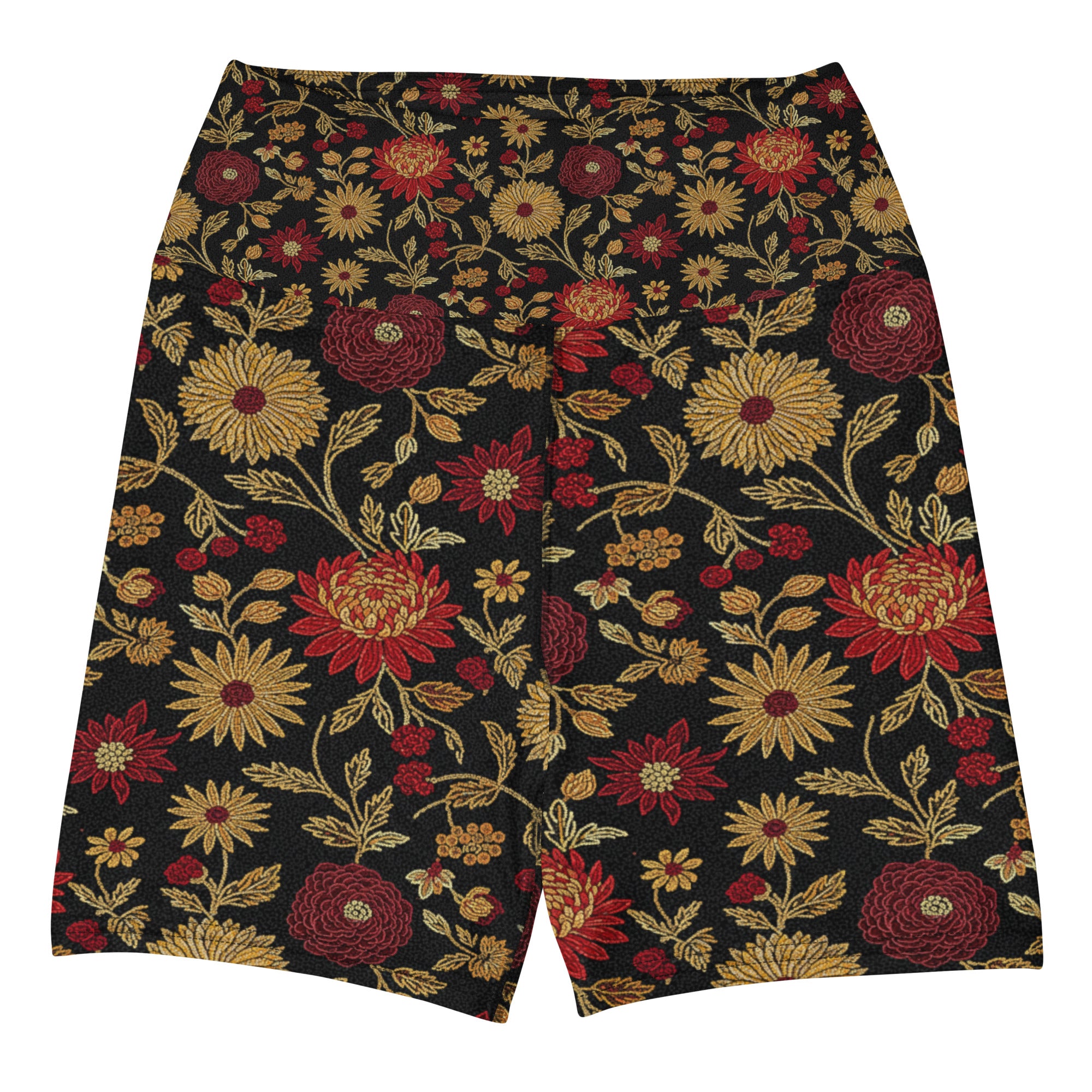 Gold Paillette Rose Garden Yoga Shorts | GearBunch