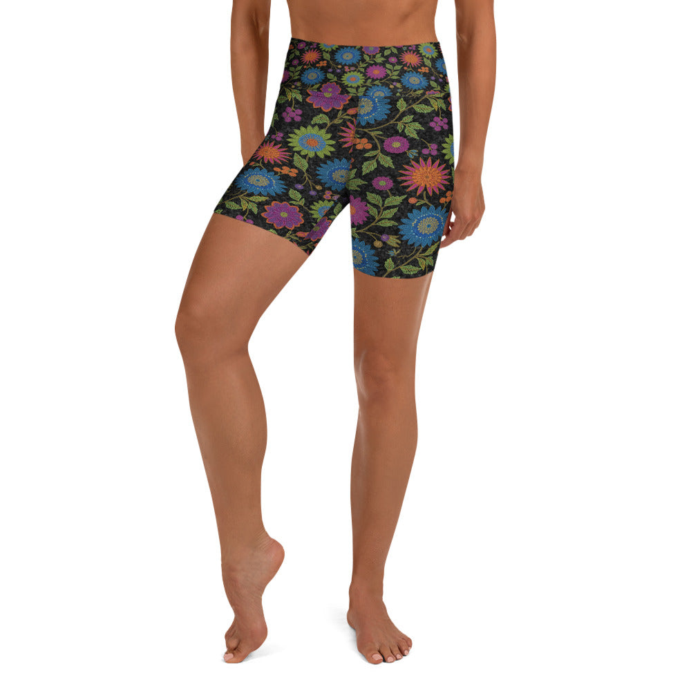 Rainbow Paillette Botanical Yoga Shorts | GearBunch