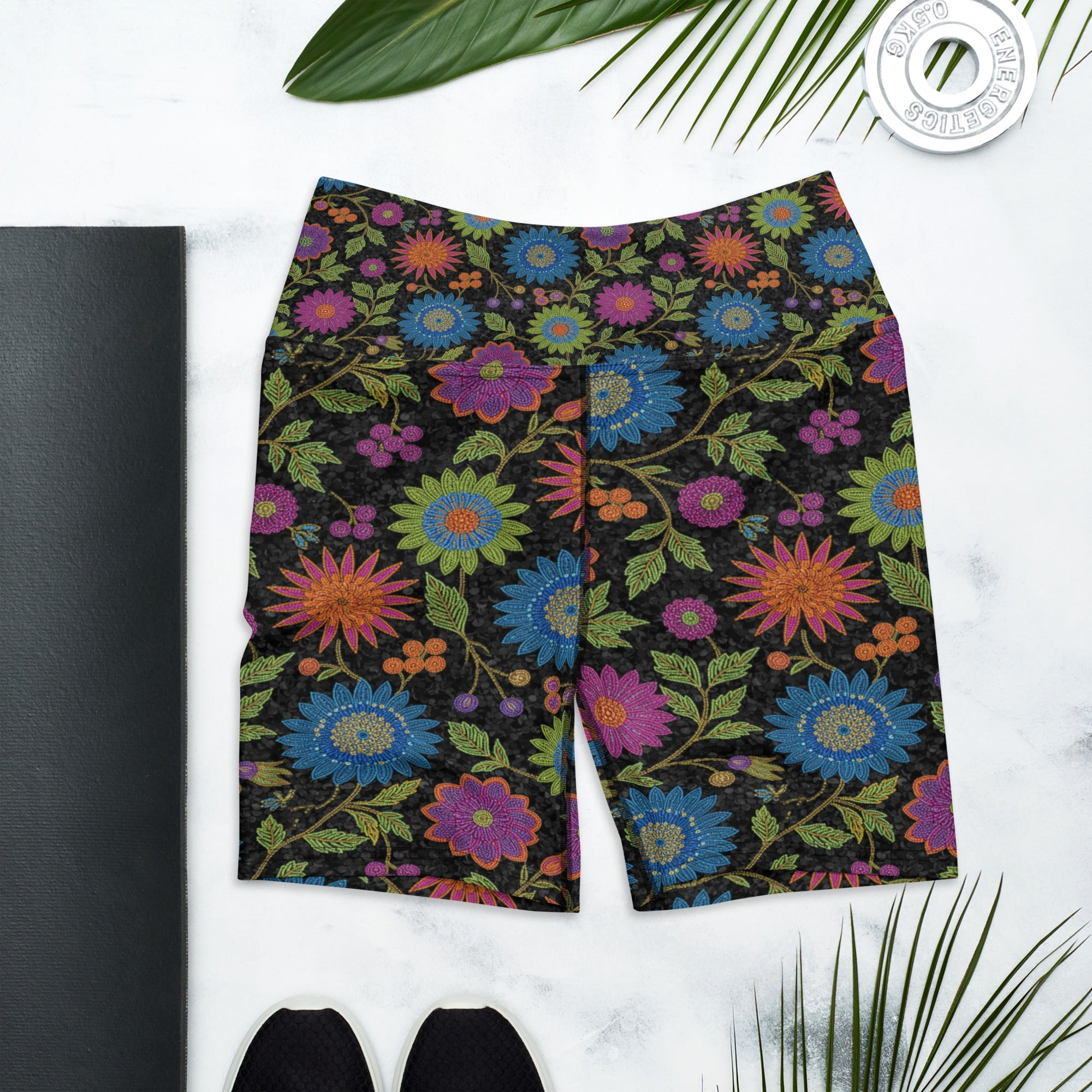 Rainbow Paillette Botanical Yoga Shorts | GearBunch
