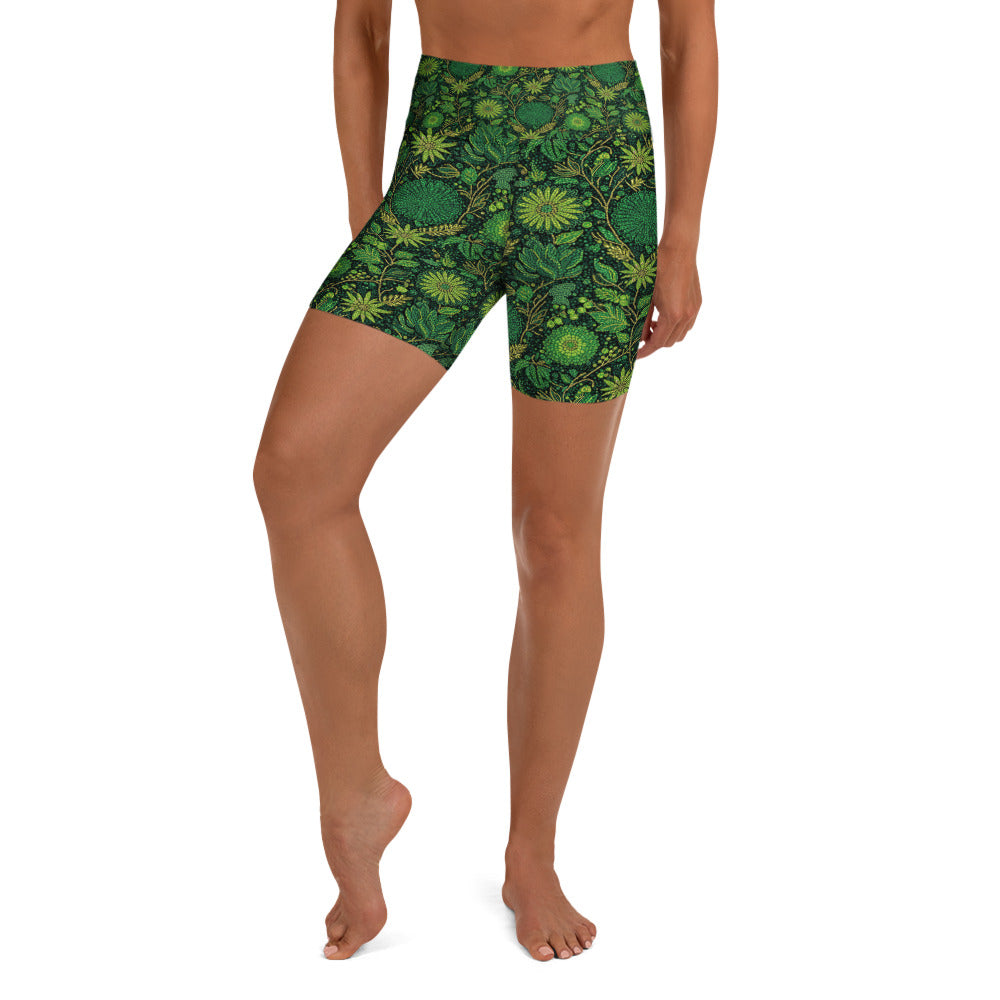 Emerald Paillette Jungle Yoga Shorts | GearBunch