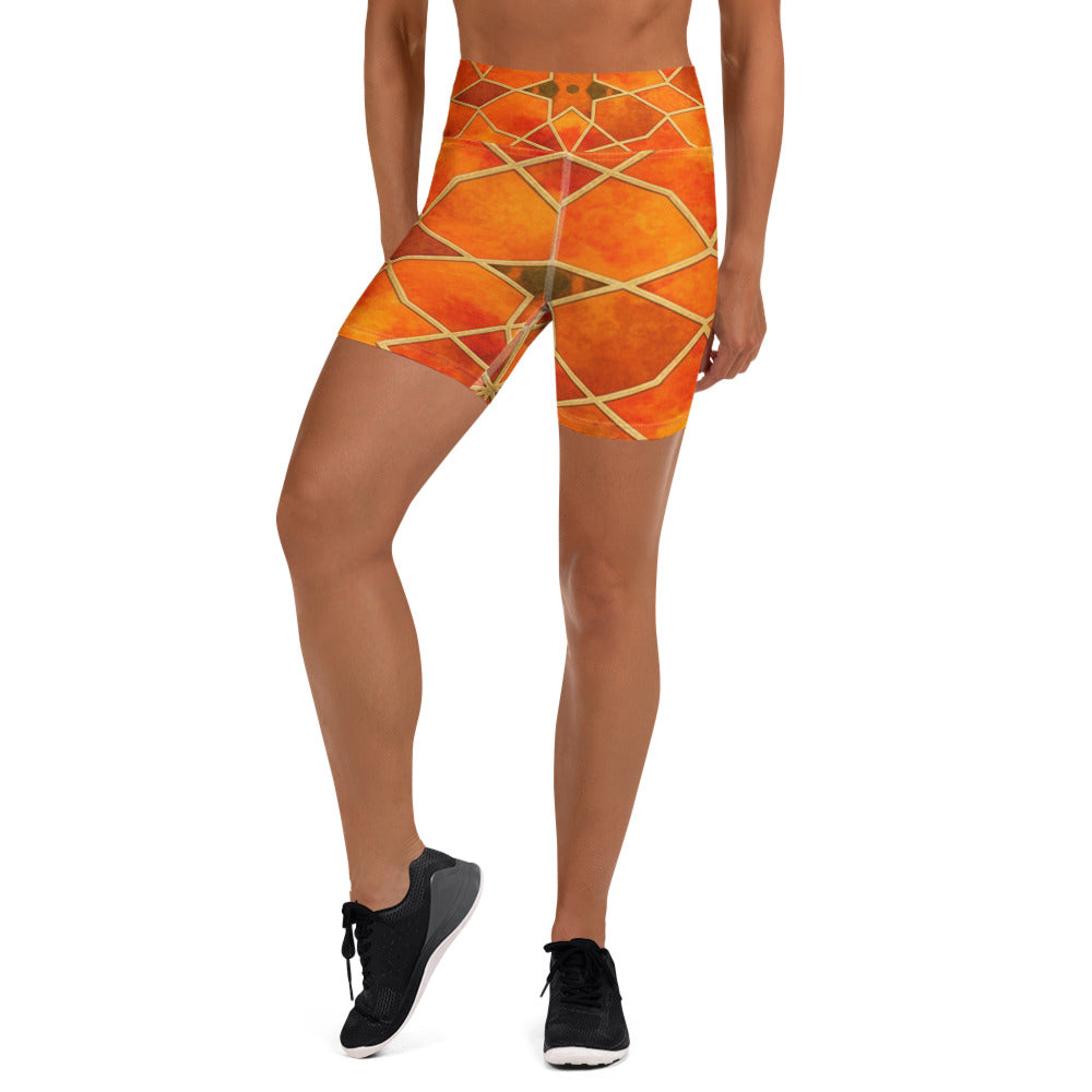 Women's arabic watercolour autumn spice yoga shorts front view