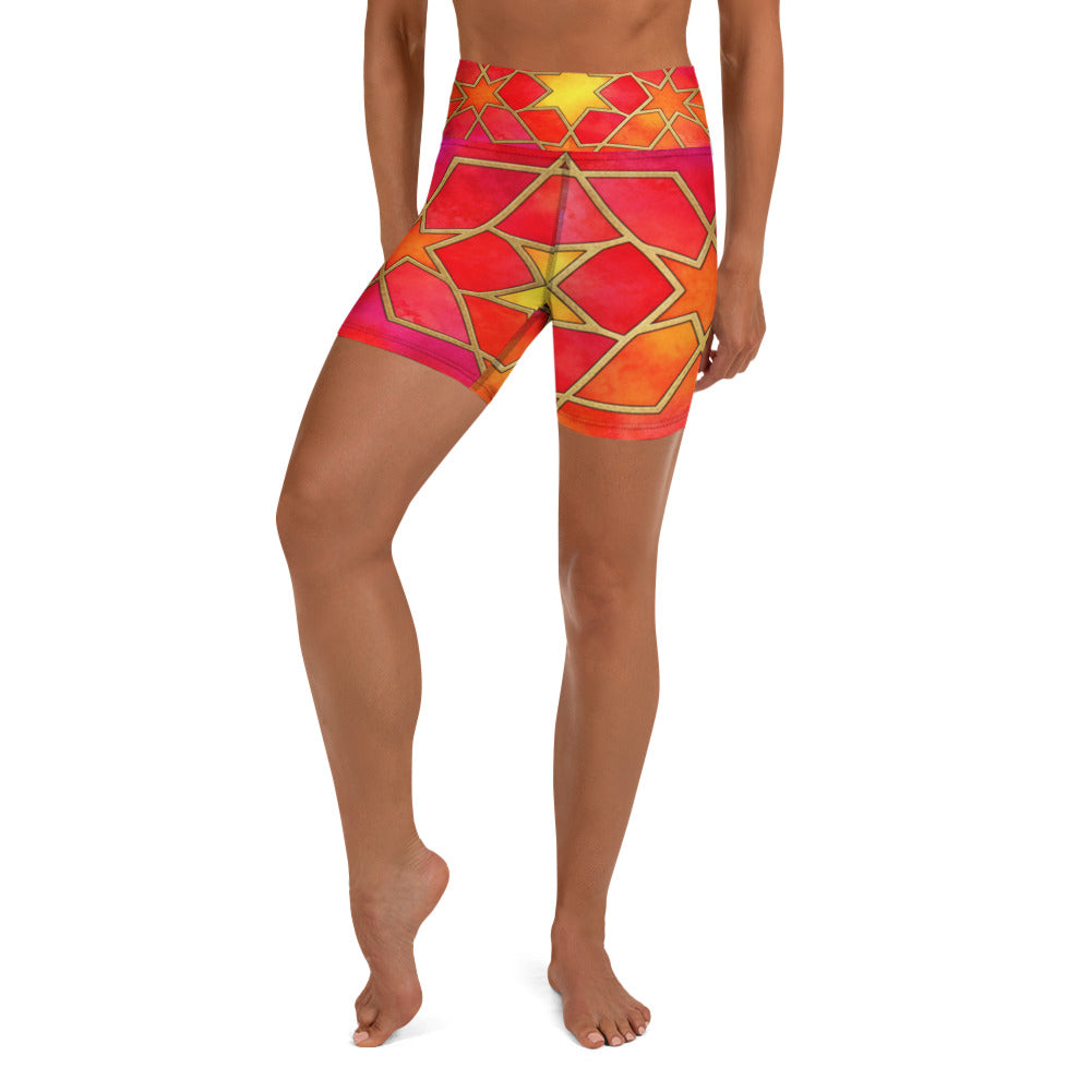 Arabic Watercolour Fire Opal Yoga Shorts | GearBunch