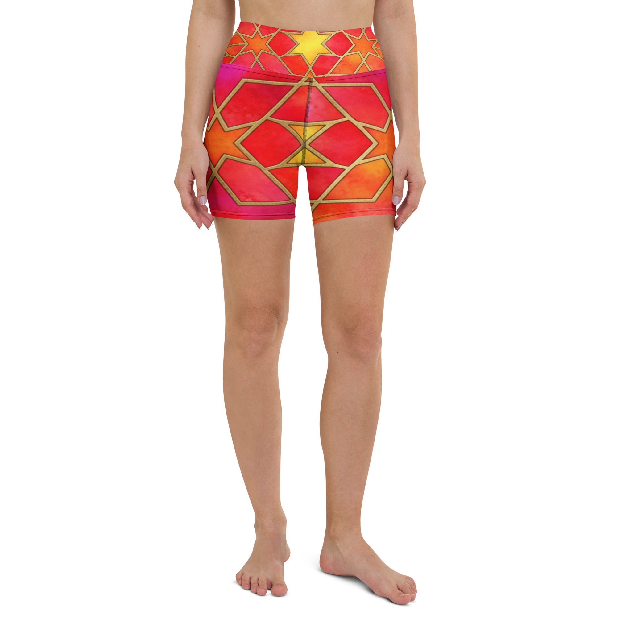 Arabic Watercolour Fire Opal Yoga Shorts | GearBunch