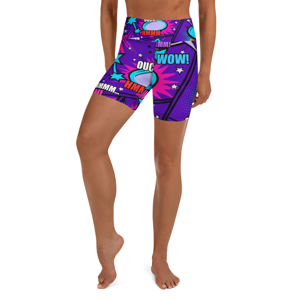 Comic Pop Galaxy Purple Yoga Shorts | GearBunch