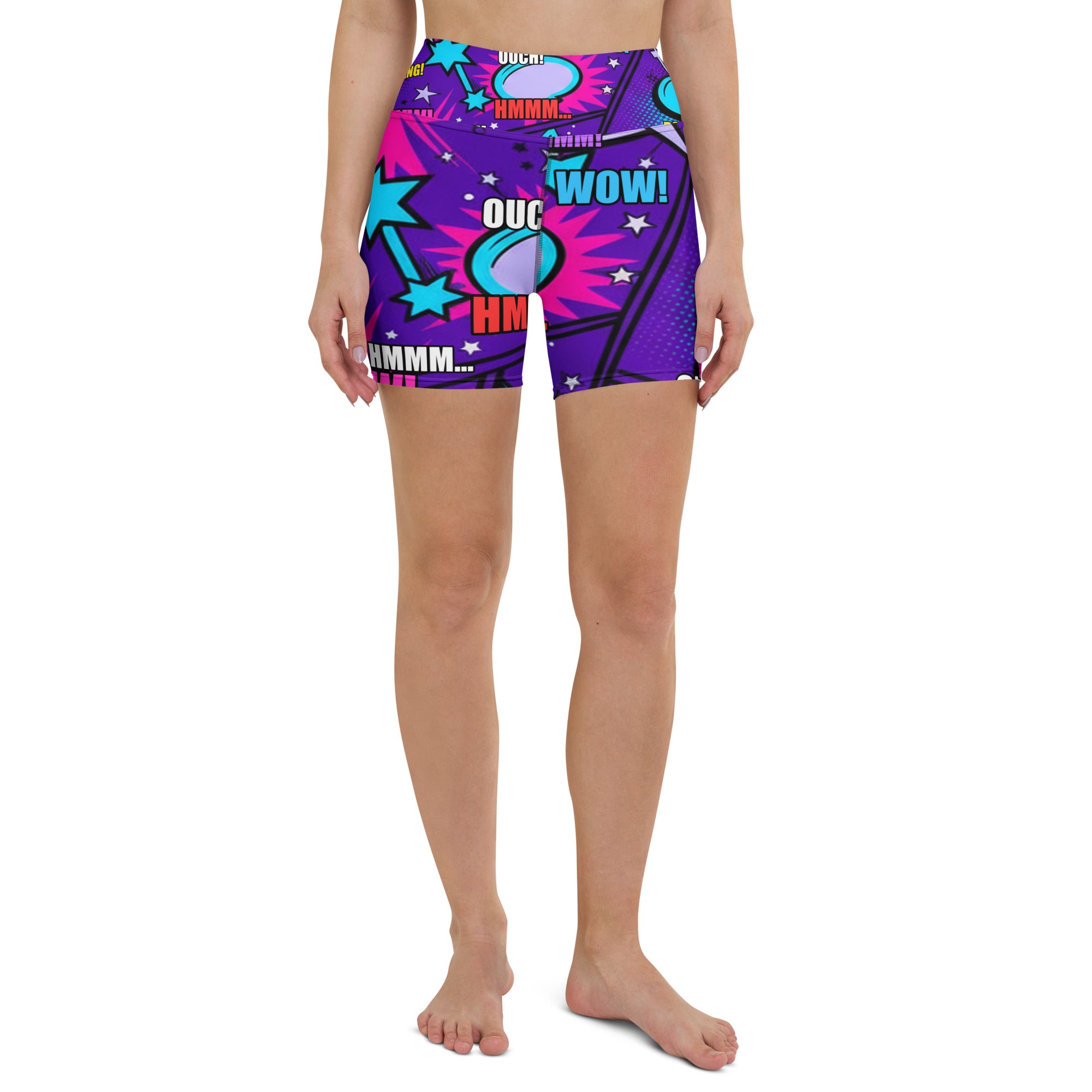Comic Pop Galaxy Purple Yoga Shorts | GearBunch