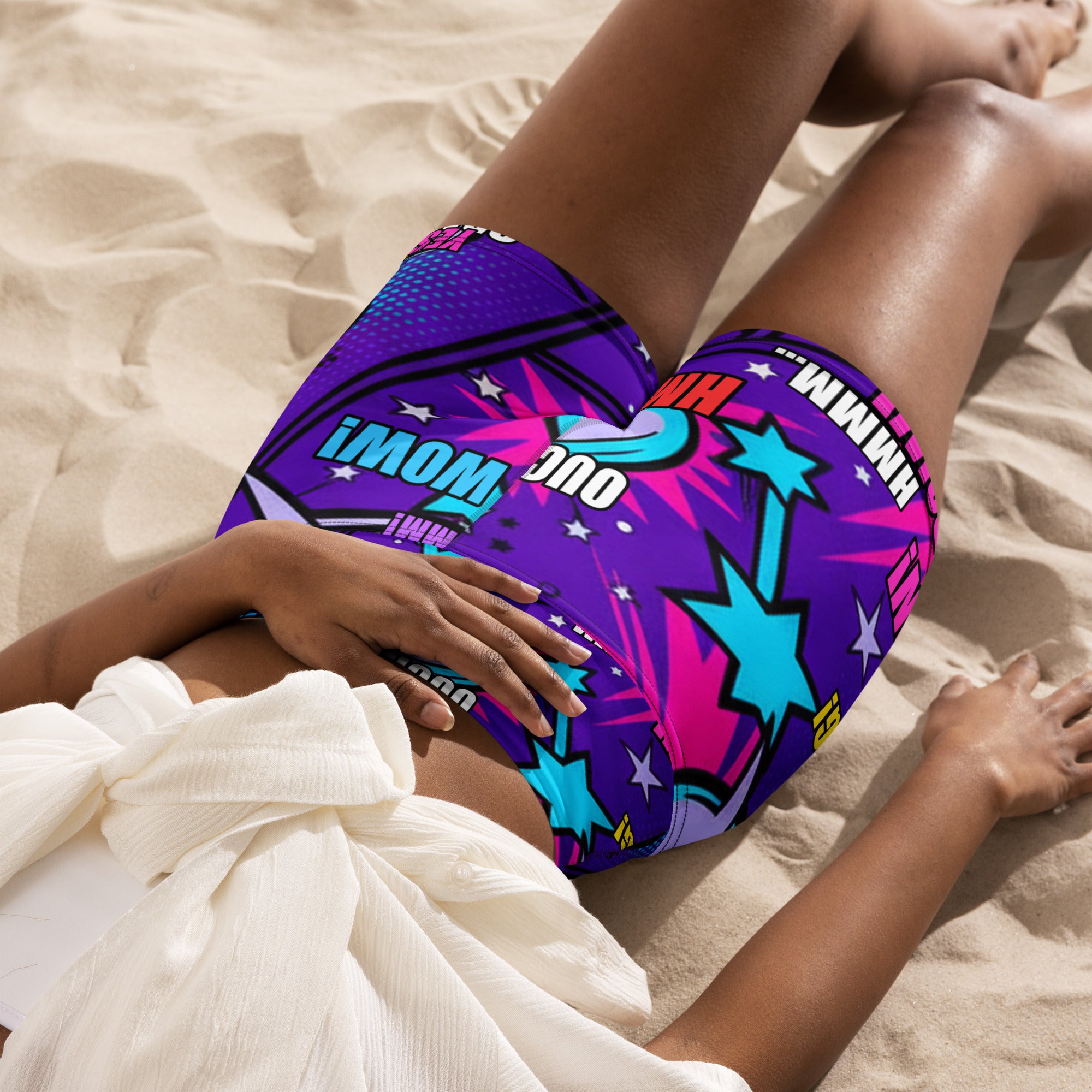 Comic Pop Galaxy Purple Yoga Shorts | GearBunch