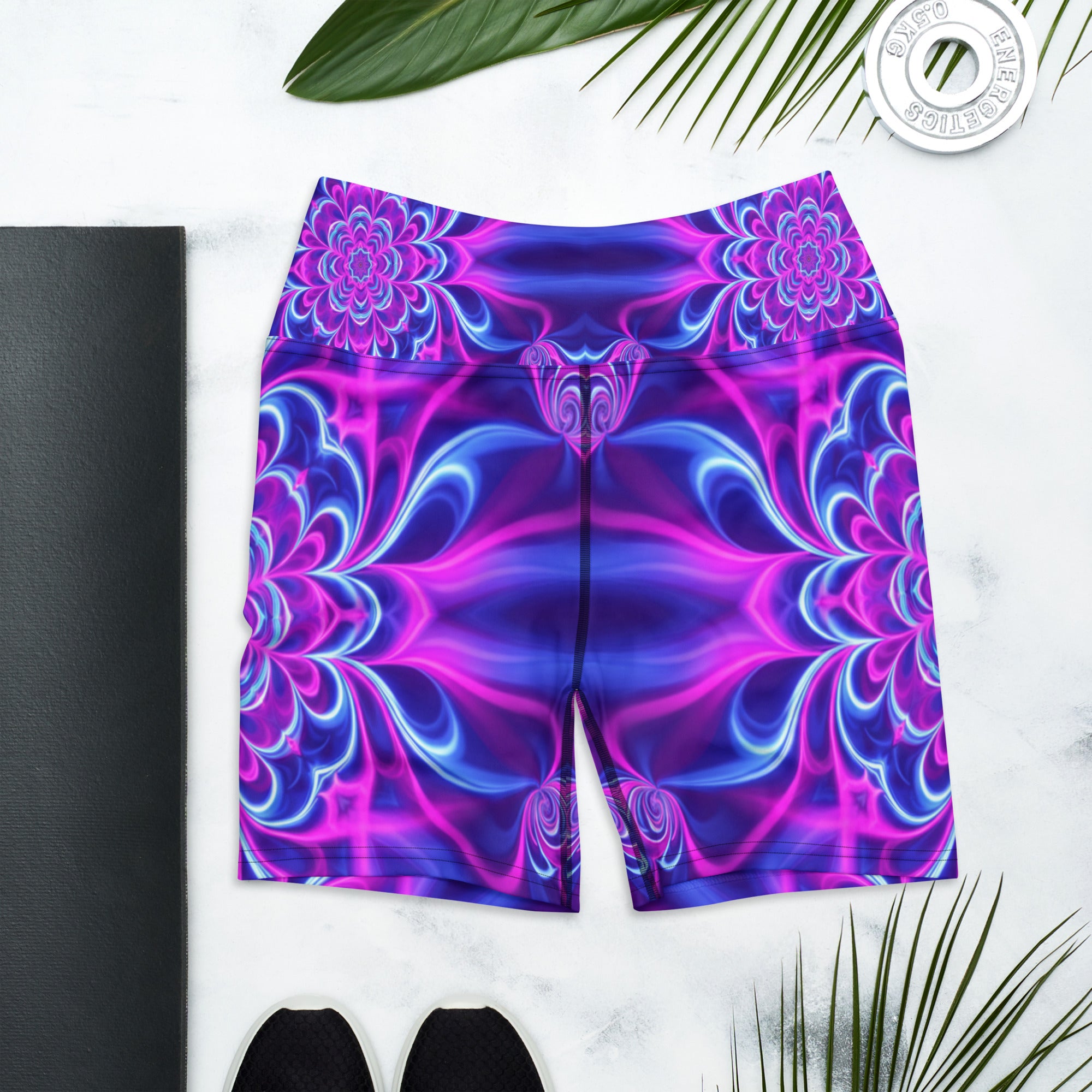 Psychedelic Ultraviolet Bloom Yoga Shorts | GearBunch