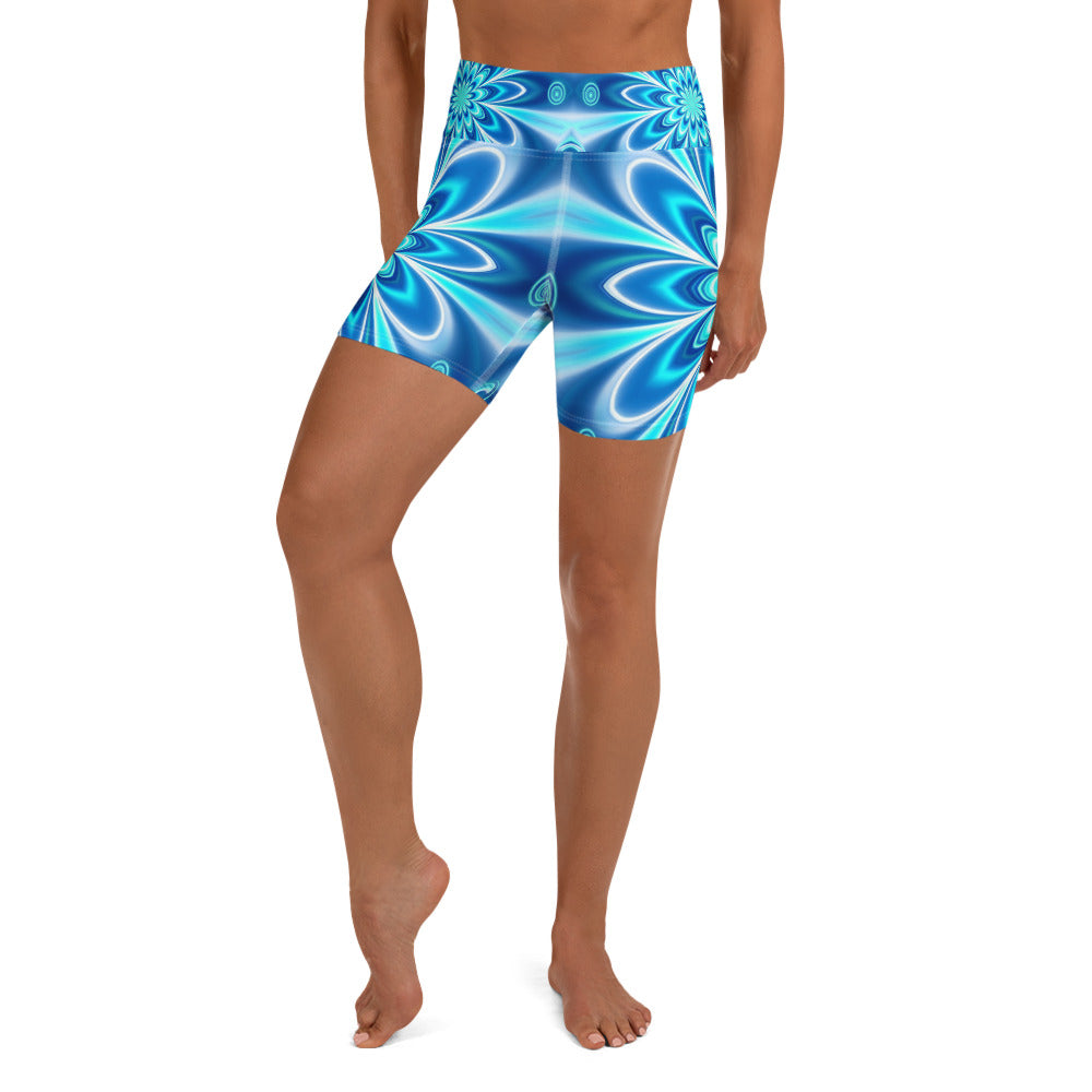 Psychedelic Electric Ocean Yoga Shorts | GearBunch