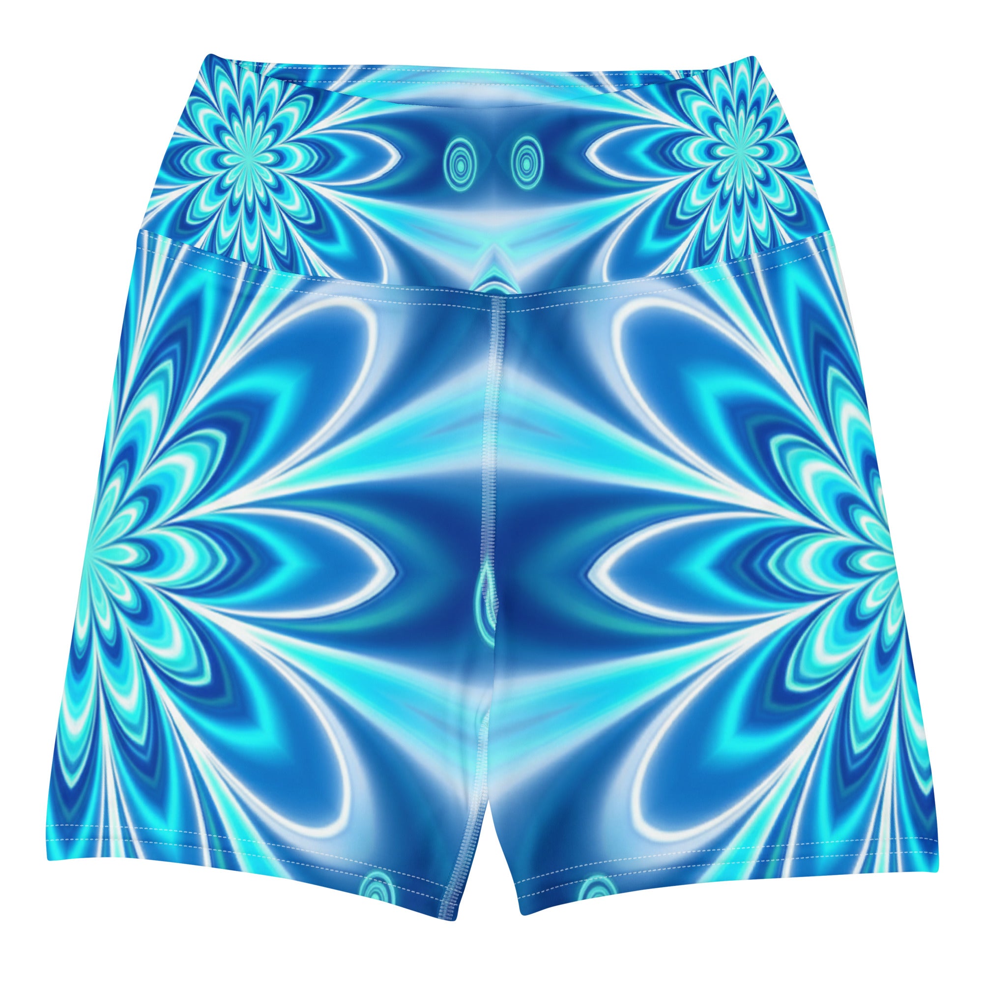 Psychedelic Electric Ocean Yoga Shorts | GearBunch