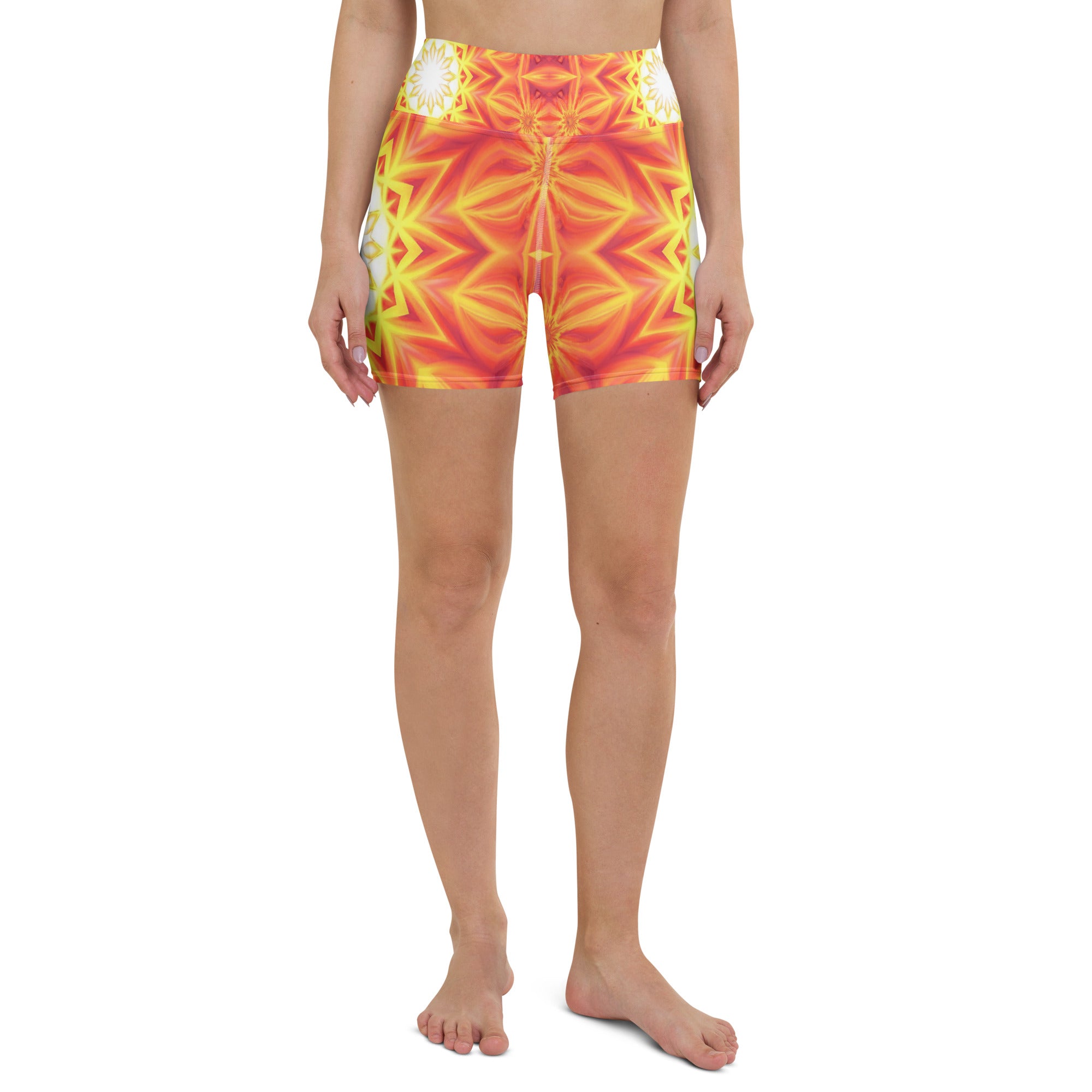 Psychedelic Solar Flare Yoga Shorts | GearBunch