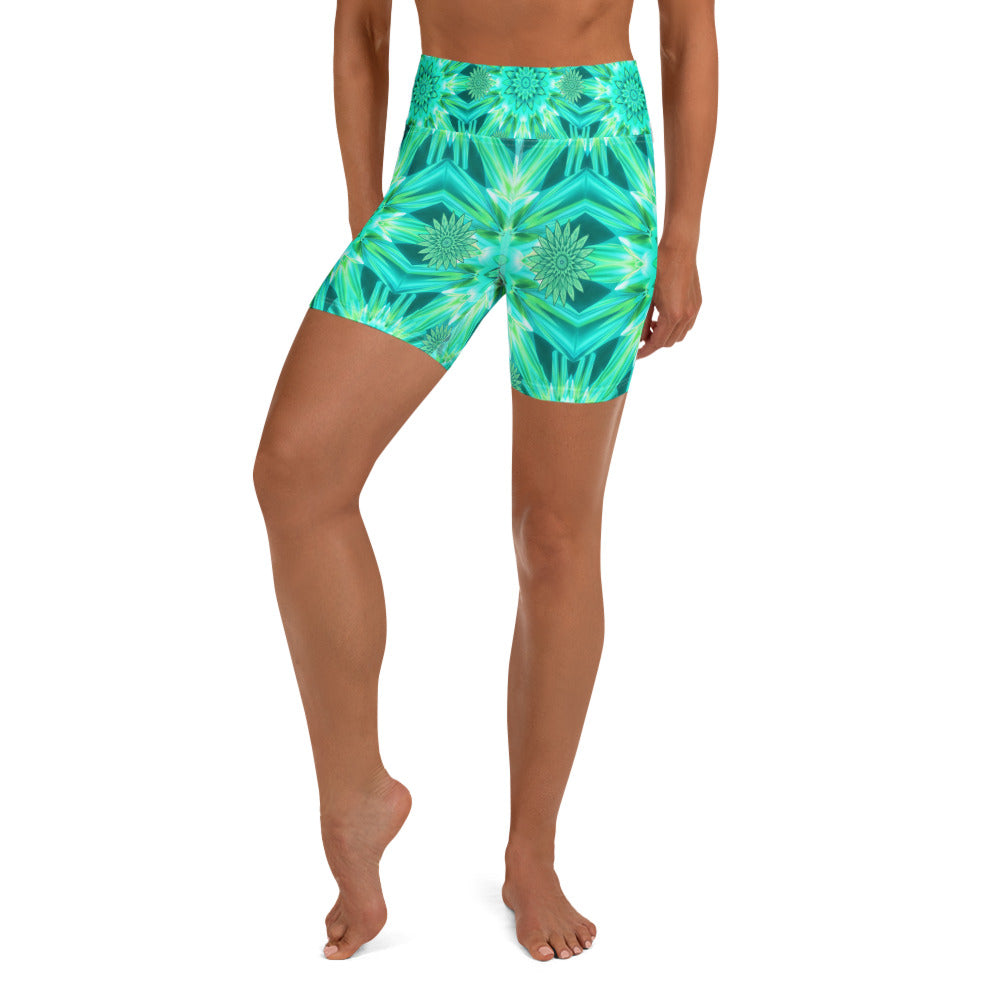 Psychedelic Mint Warp Yoga Shorts | GearBunch