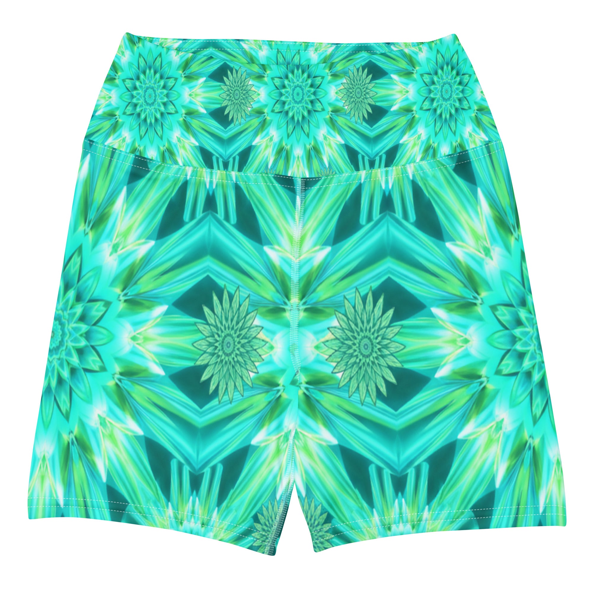 Psychedelic Mint Warp Yoga Shorts | GearBunch