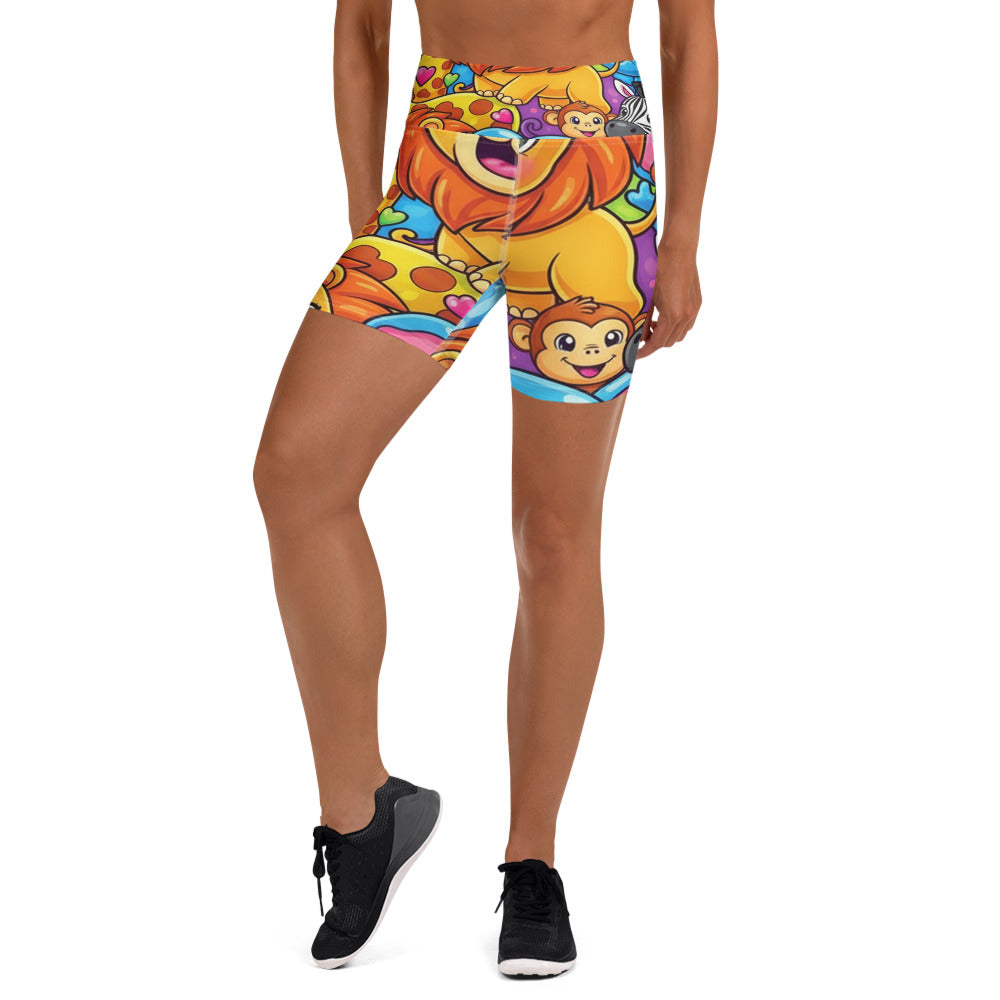 Women's jungle safari printed yoga shorts front view