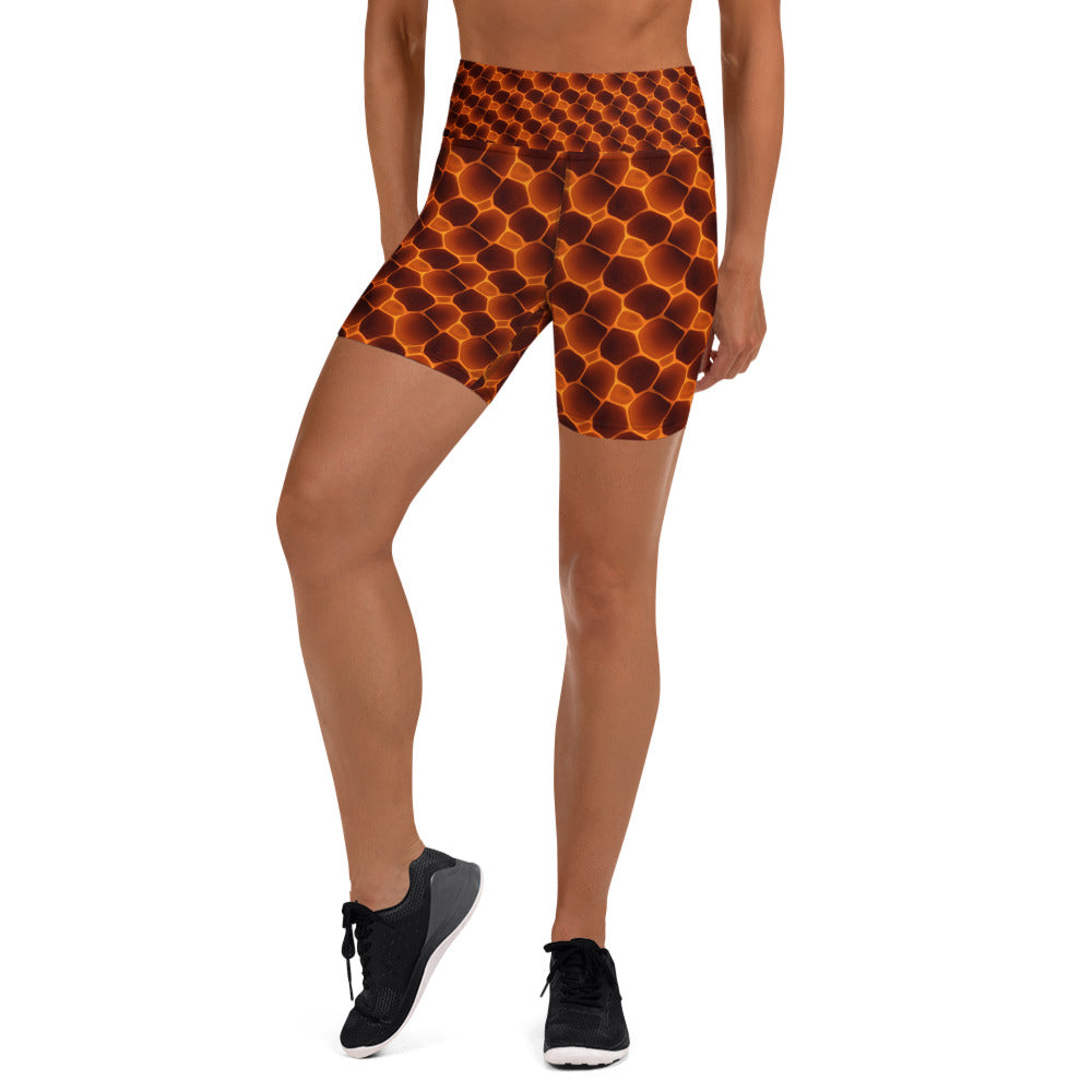 Women's tortoise shell pattern yoga shorts front view