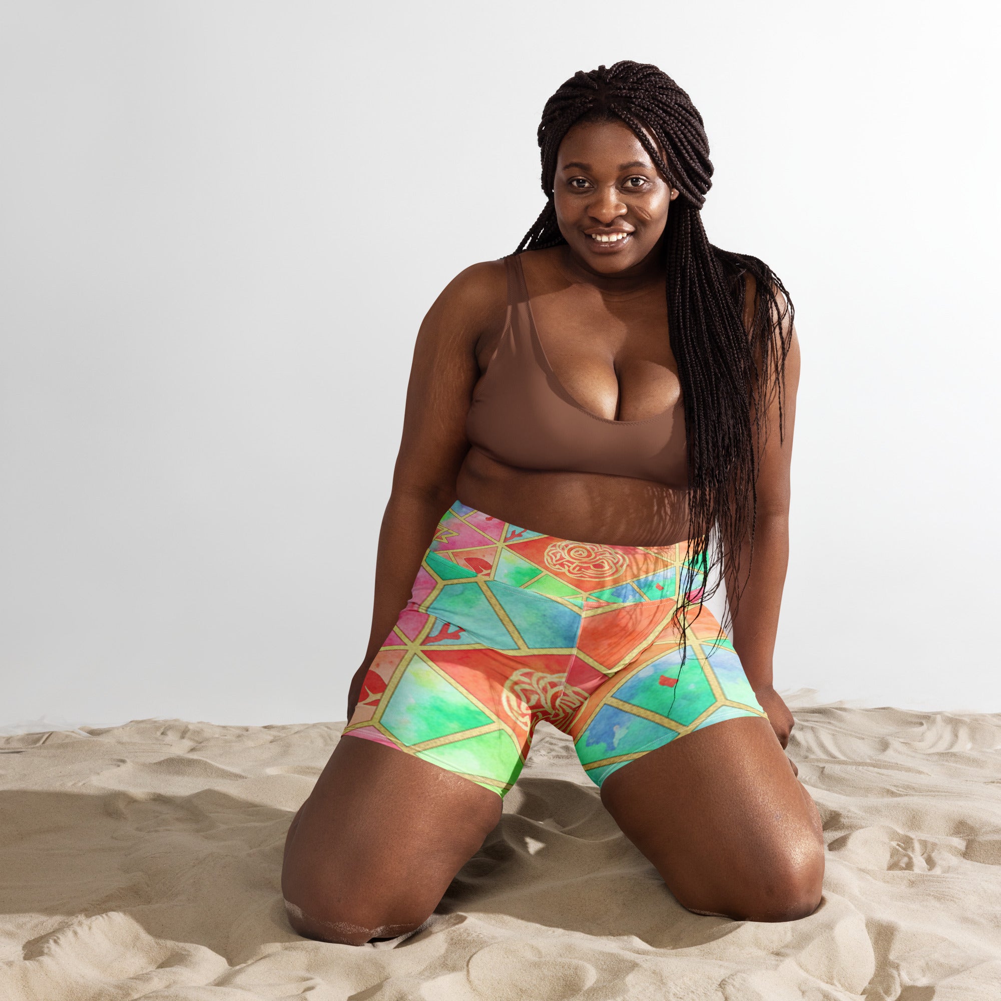 Arabic Watercolour Coral Reef Yoga Shorts | GearBunch