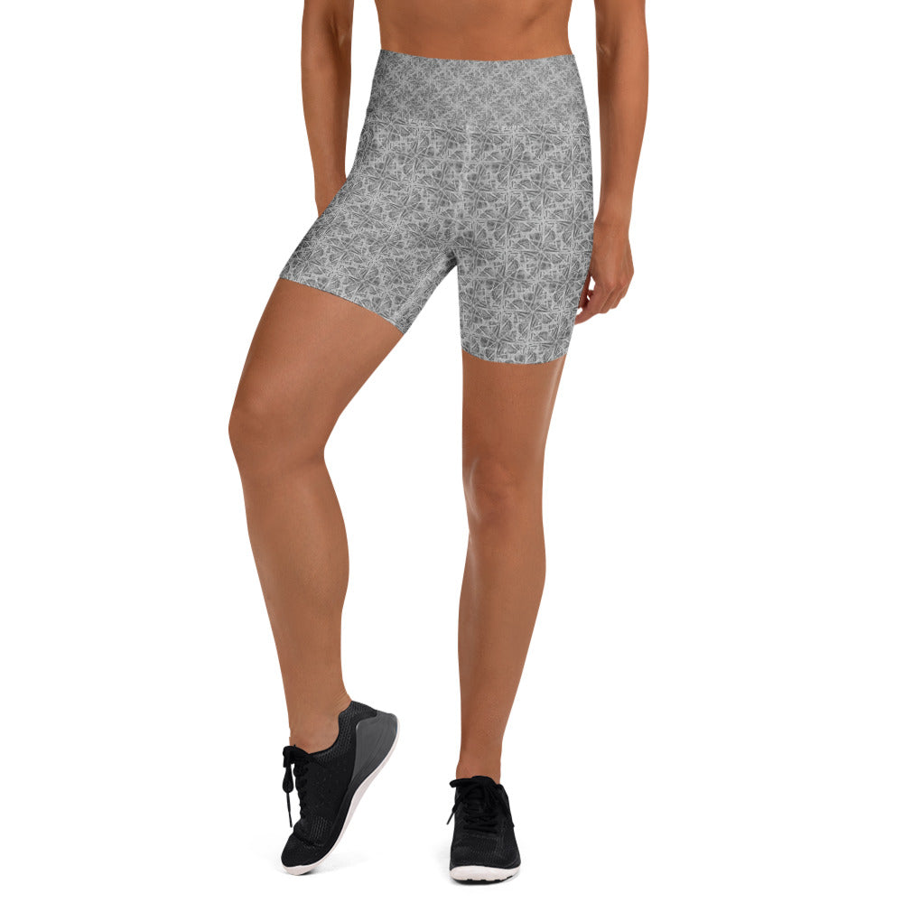Women's abstract yoga shorts front view