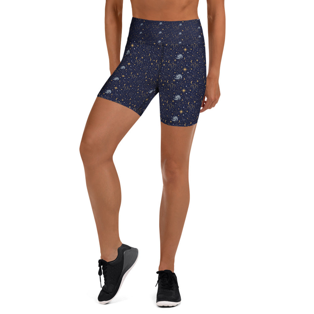 Women's aries celestial printed yoga shorts front view