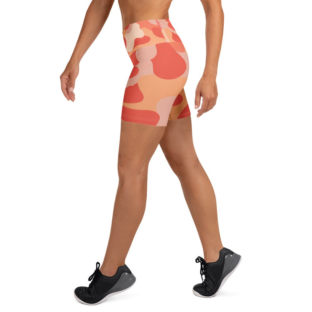 Coral Sunset Camo Yoga Shorts | GearBunch