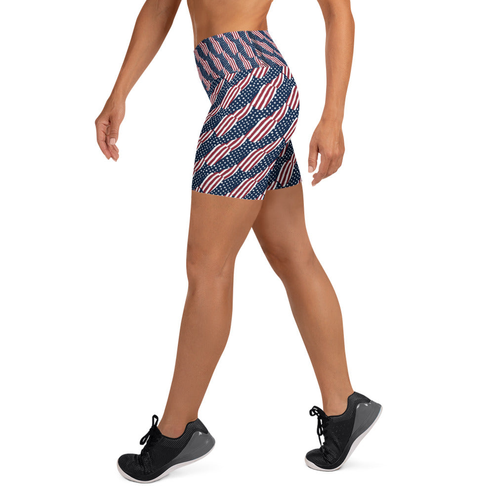 American Flag Repeat Pattern Yoga Shorts | GearBunch