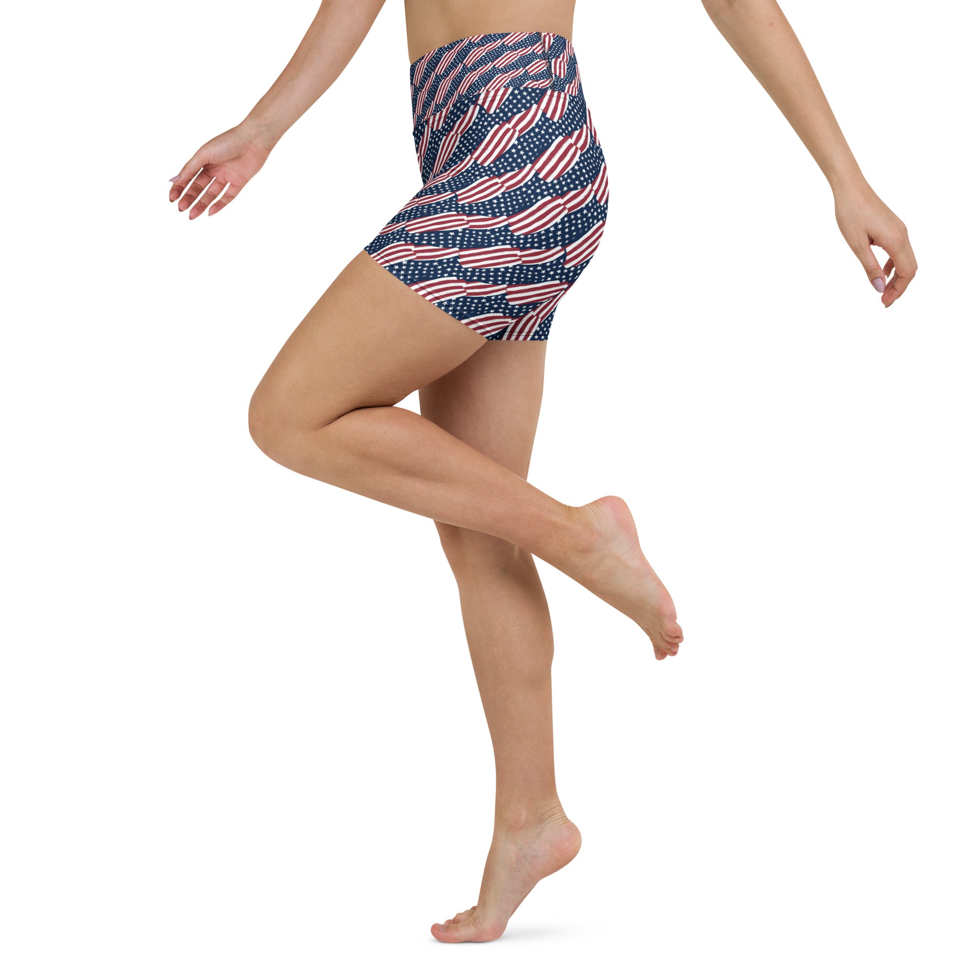 American Flag Repeat Pattern Yoga Shorts | GearBunch