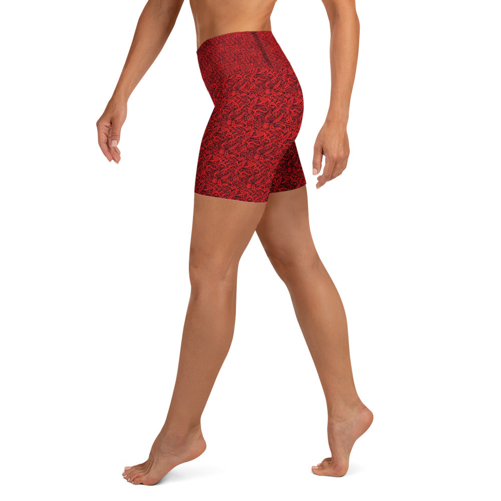 Red Snake Bird Divination Yoga Shorts | GearBunch
