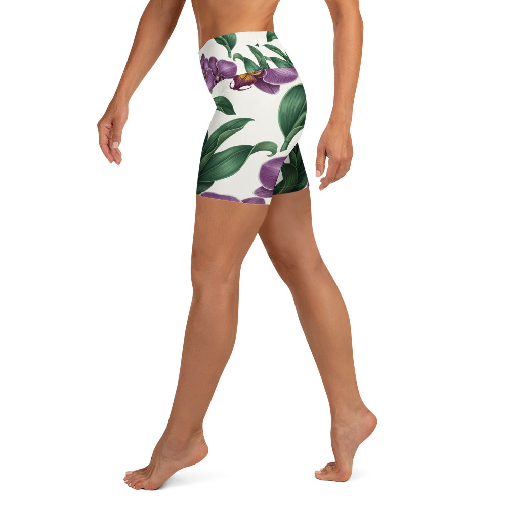 Vintage Botanical Orchids Yoga Shorts | GearBunch
