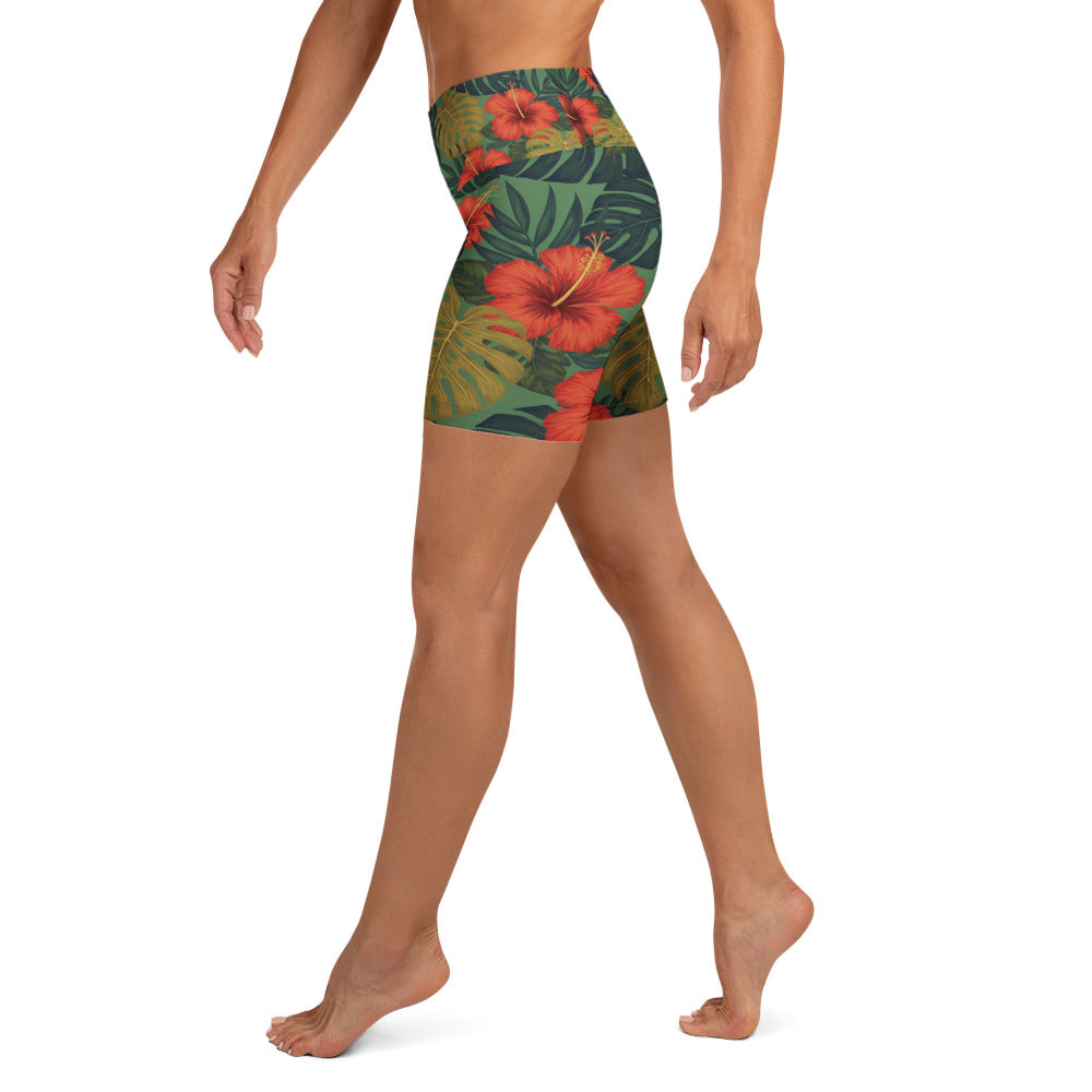 Bold Tropical Leaves Yoga Shorts | GearBunch