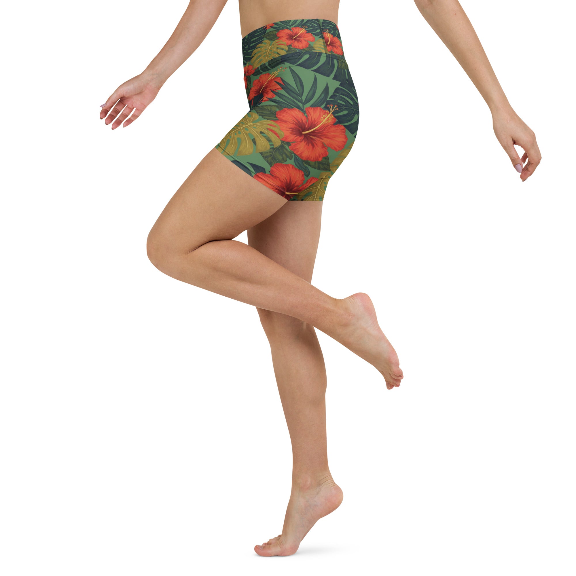 Bold Tropical Leaves Yoga Shorts | GearBunch