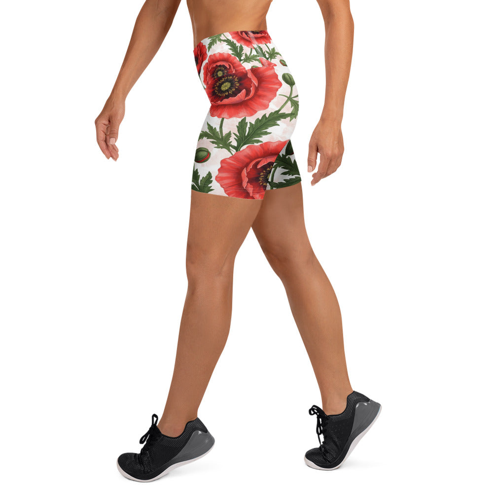 Whimsical Garden Poppies Yoga Shorts | GearBunch