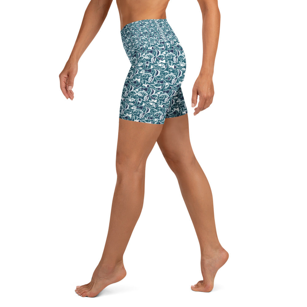 Ichthys Fish and Waves Yoga Shorts | GearBunch